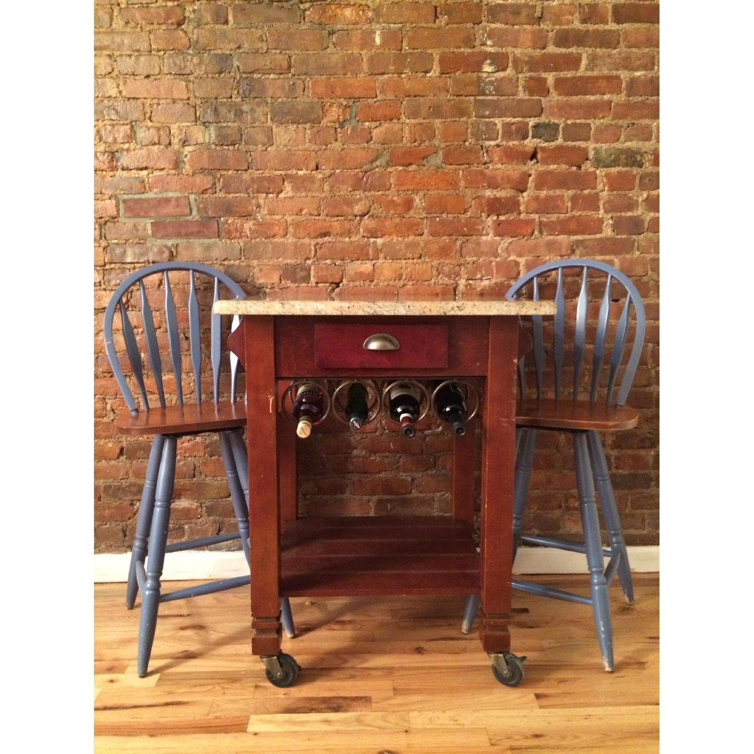 Coaster Fine Furniture Granite Top Kitchen Cart w/ 2 Bar Stools - image-1