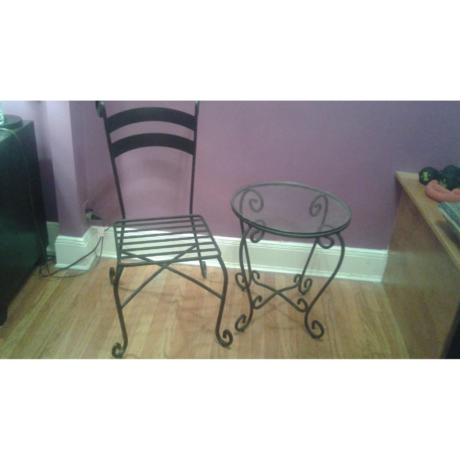 Pier 1 Wrought Iron and Glass Table w/ 1 Chair - image-1