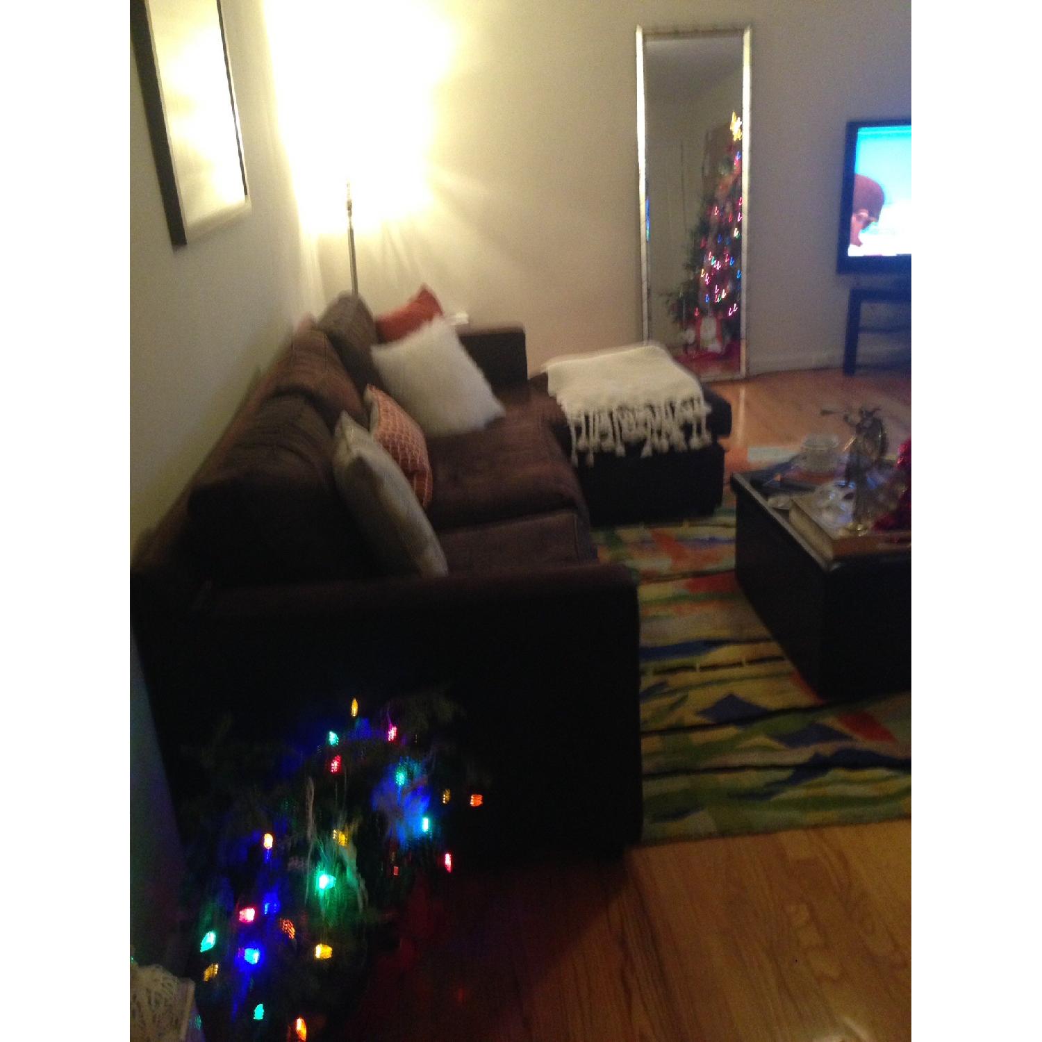 Crate & Barrel Brown Velvet Sectional Sofa - image-1