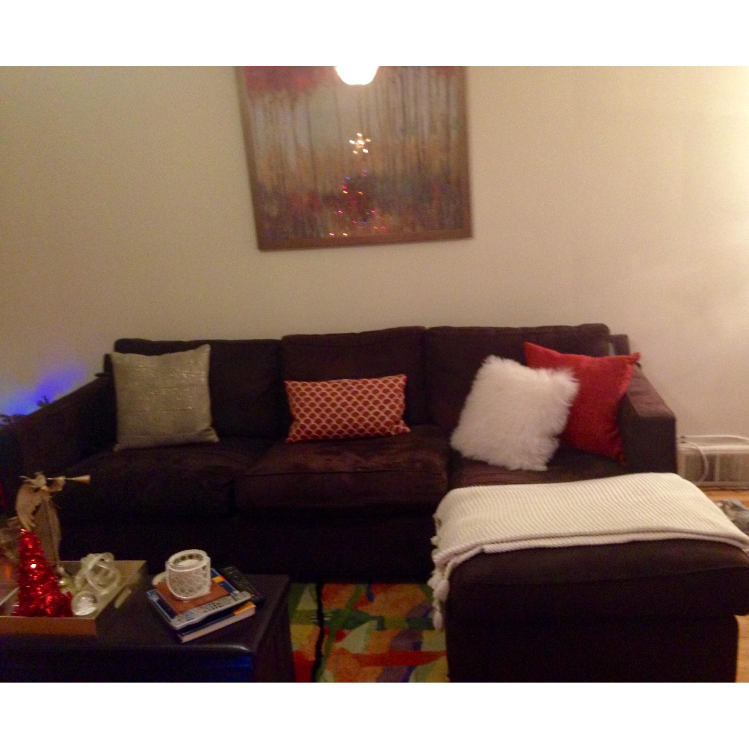 Crate & Barrel Brown Velvet Sectional Sofa - image-4