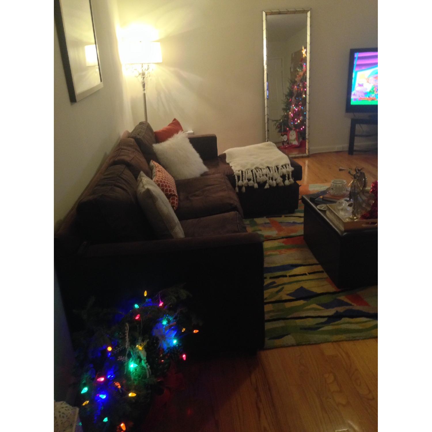 Crate & Barrel Brown Velvet Sectional Sofa - image-5