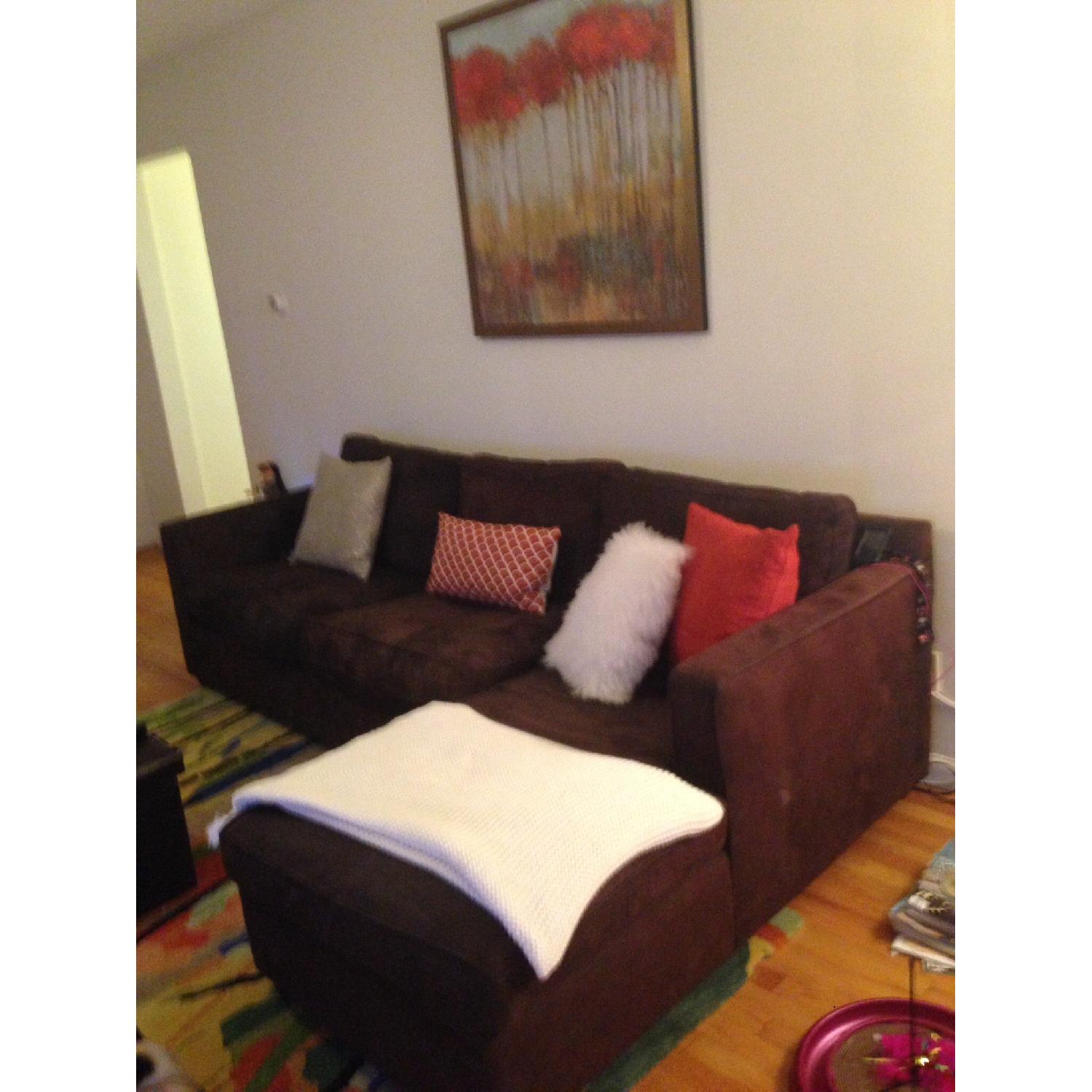 Crate & Barrel Brown Velvet Sectional Sofa - image-6