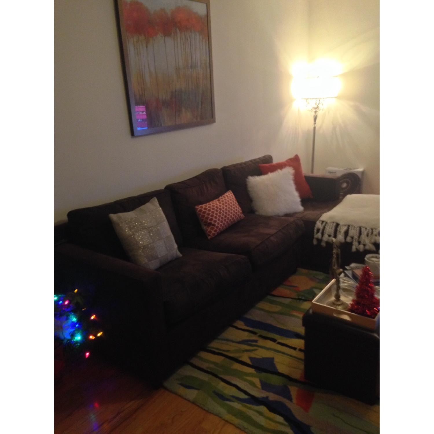 Crate & Barrel Brown Velvet Sectional Sofa - image-7