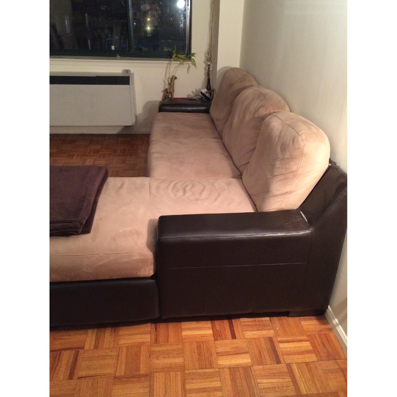 Jennifer Convertibles Beige Microfiber Sectional with Leather Sides - image-1