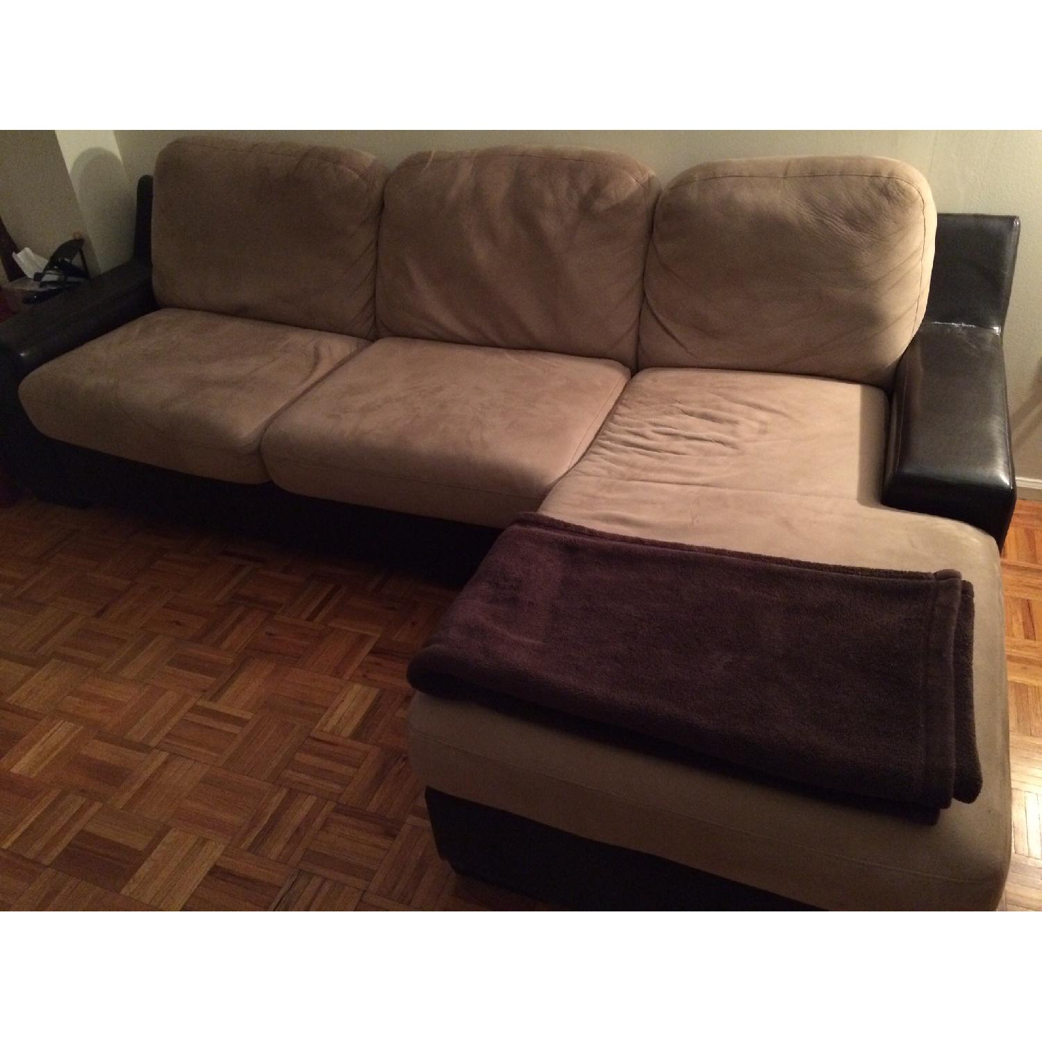 Jennifer Convertibles Beige Microfiber Sectional with Leather Sides - image-2