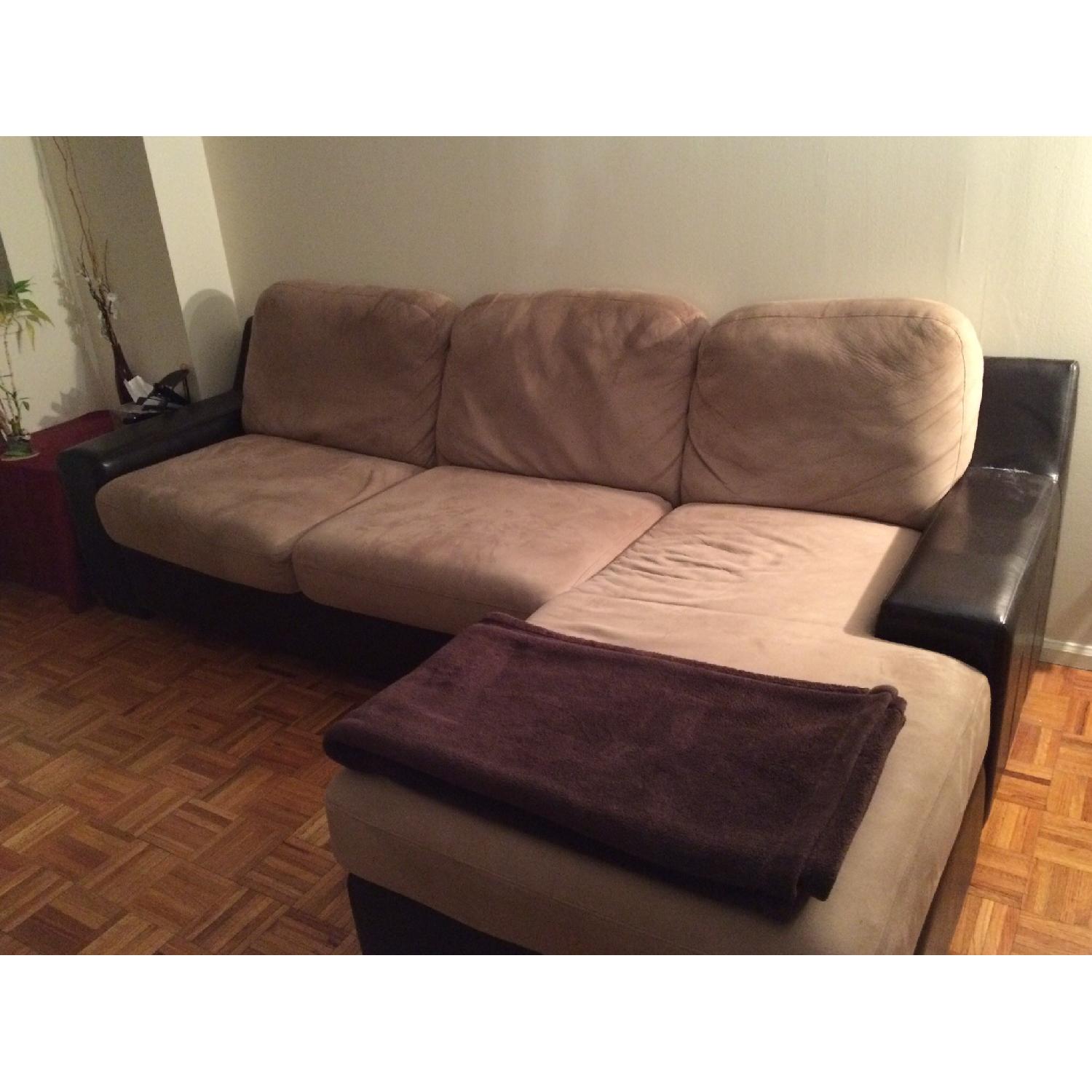 Jennifer Convertibles Beige Microfiber Sectional with Leather Sides - image-3