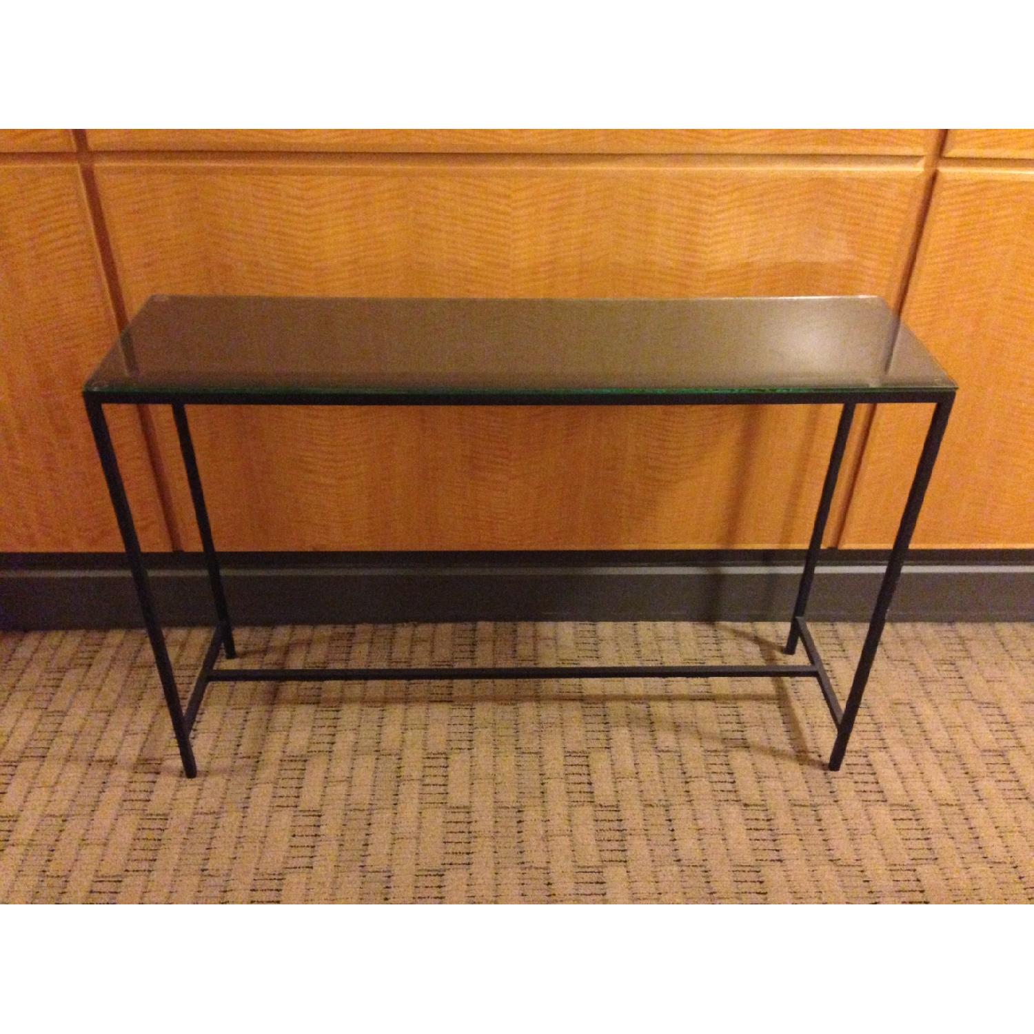 Crate & Barrel Steel Frame Consol/Entrance Table with Glass Top - image-1