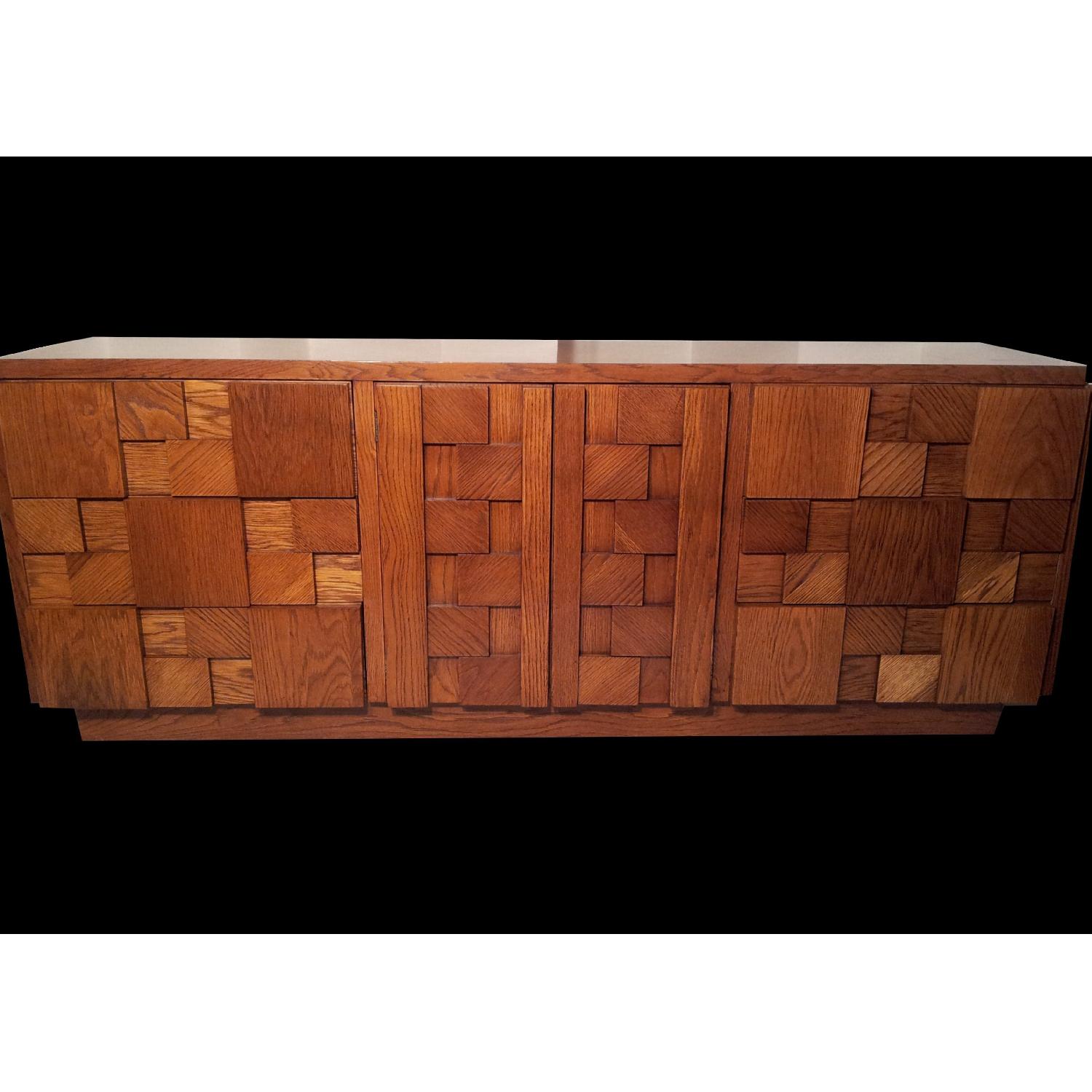 Lane Furniture Mid Century Modern Brutalist Oak Credenza - image-1