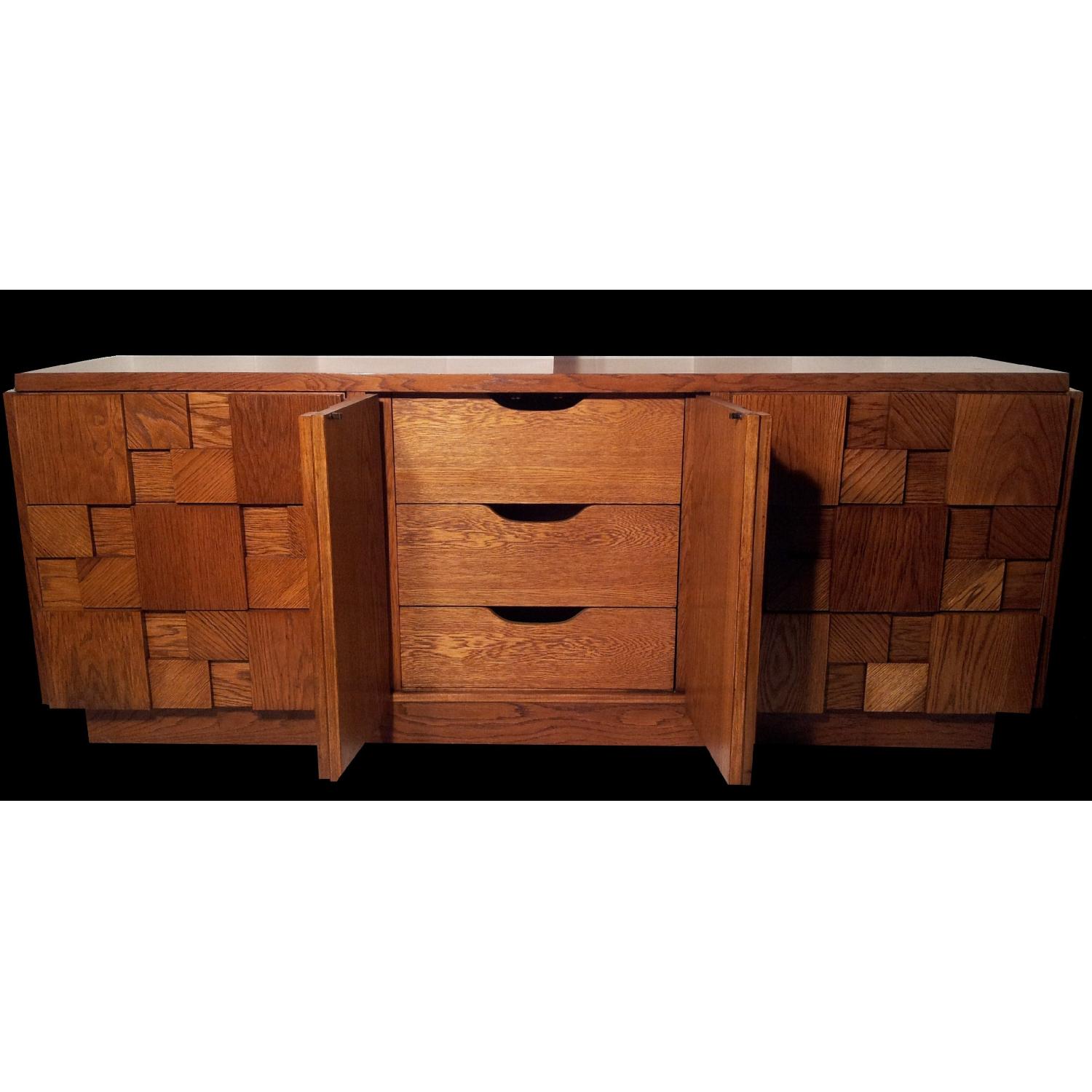 Lane Furniture Mid Century Modern Brutalist Oak Credenza - image-4