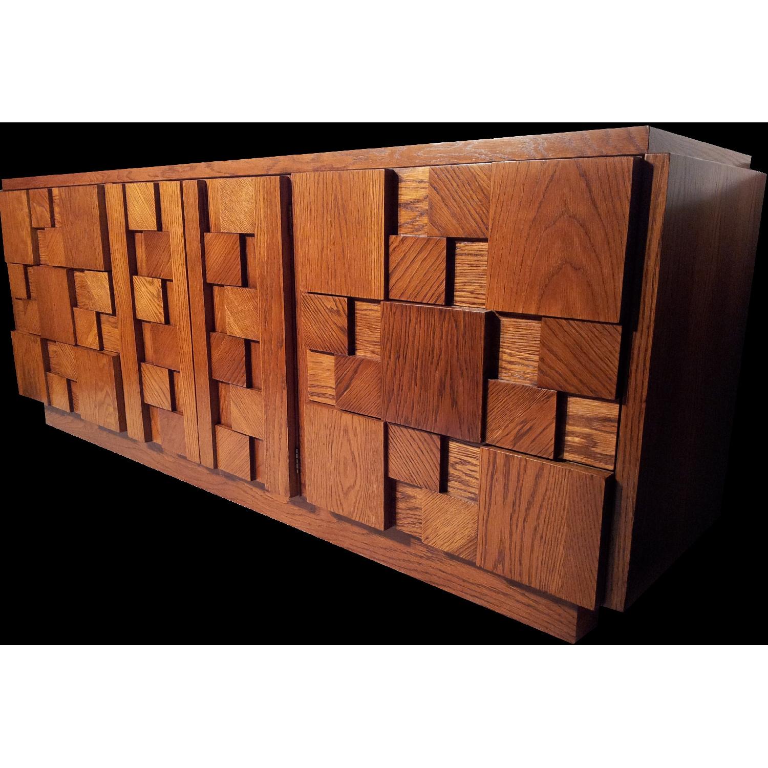 Lane Furniture Mid Century Modern Brutalist Oak Credenza - image-5