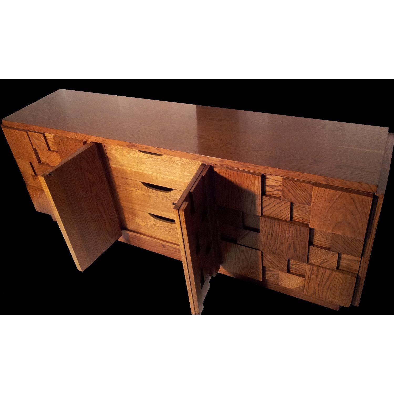 Lane Furniture Mid Century Modern Brutalist Oak Credenza - image-8