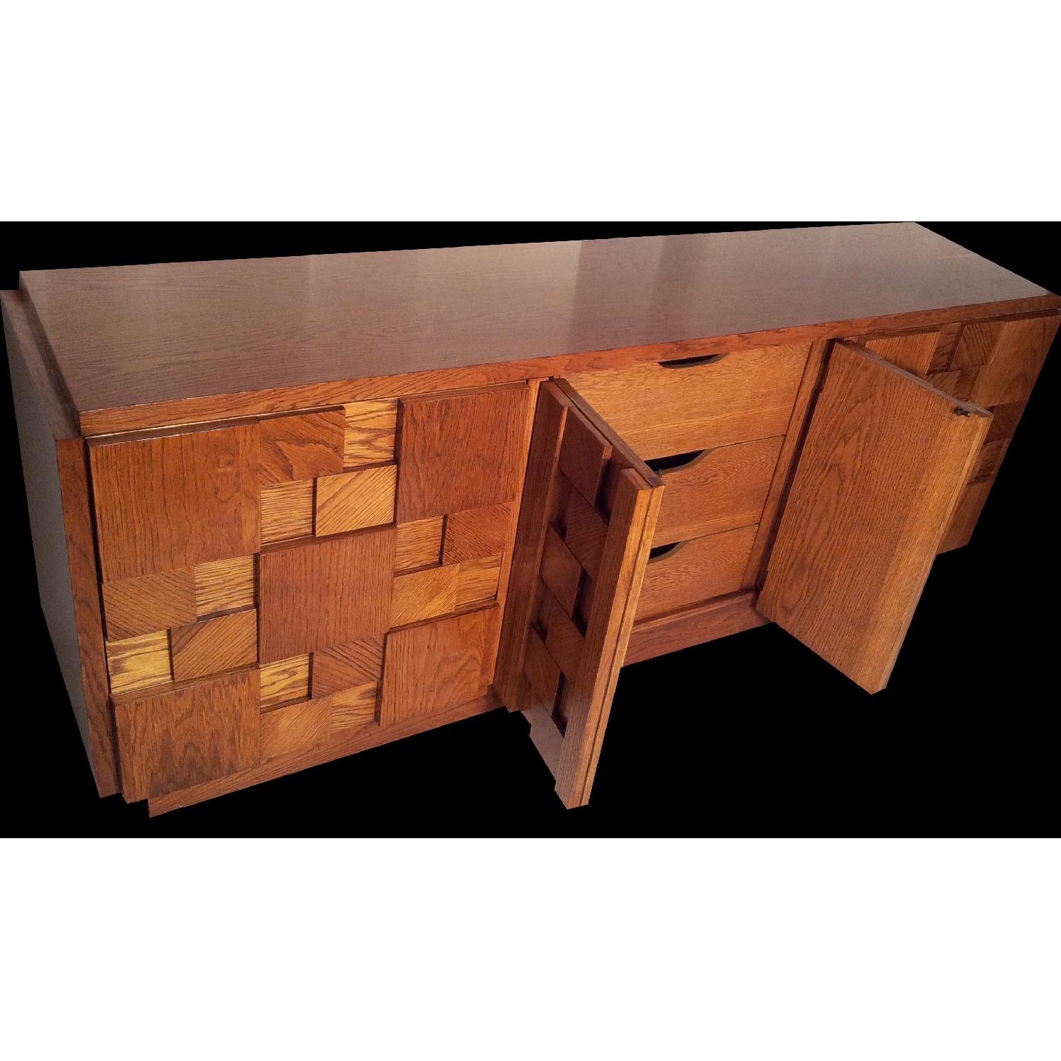 Lane Furniture Mid Century Modern Brutalist Oak Credenza - image-9