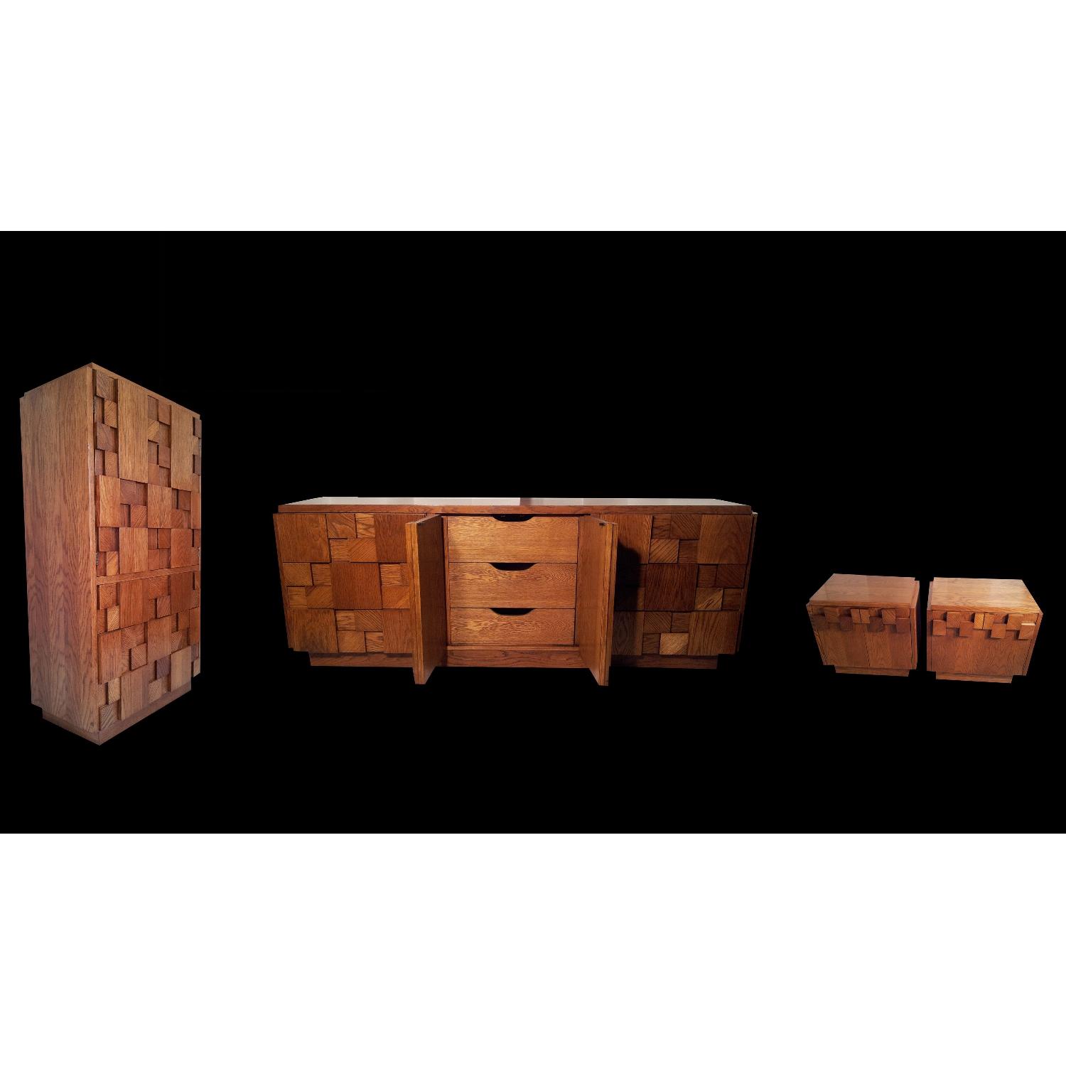 Lane Furniture Mid Century Modern Brutalist Oak Credenza - image-11