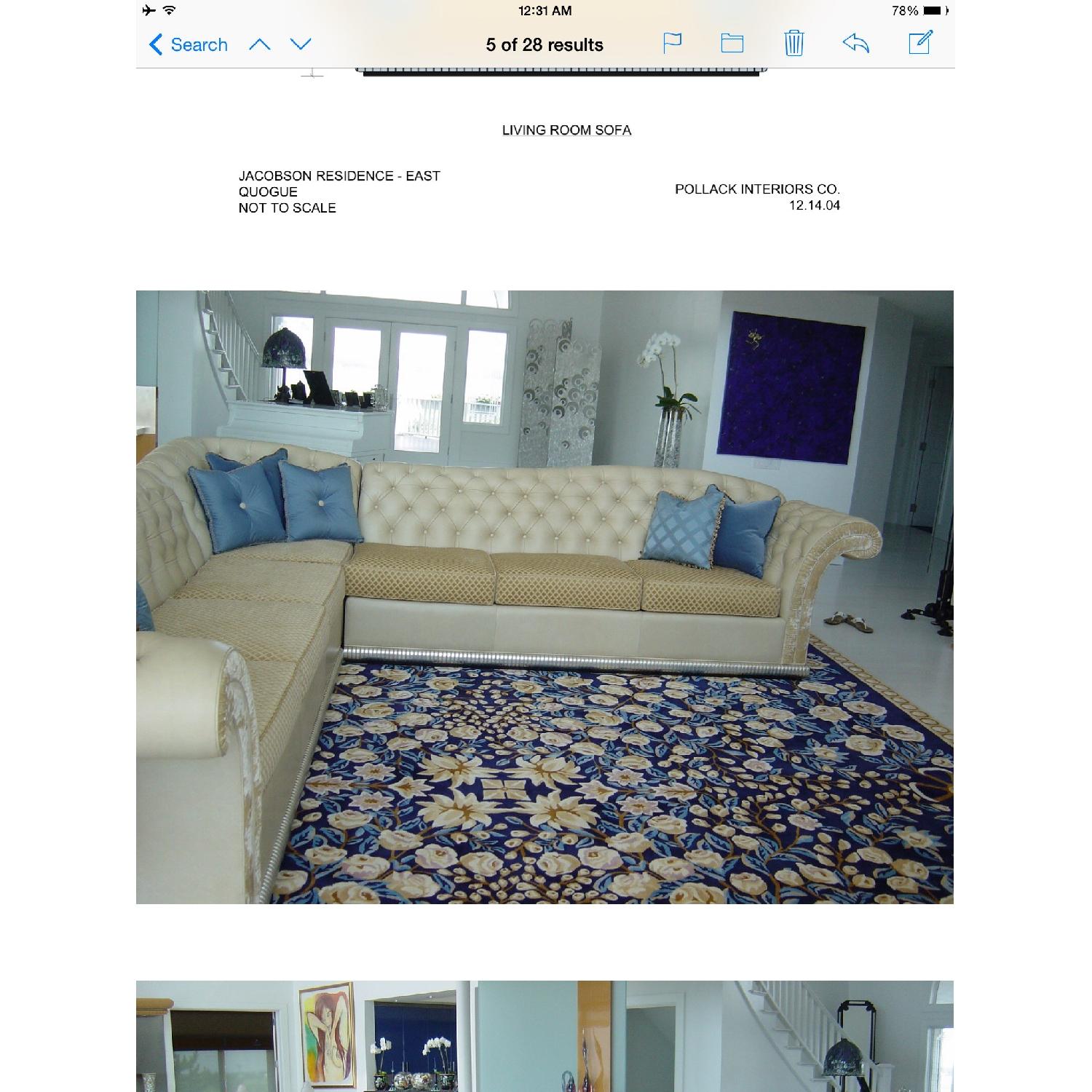 Custom Made Leather and Velvet Chaise Sectional Sofa - image-1