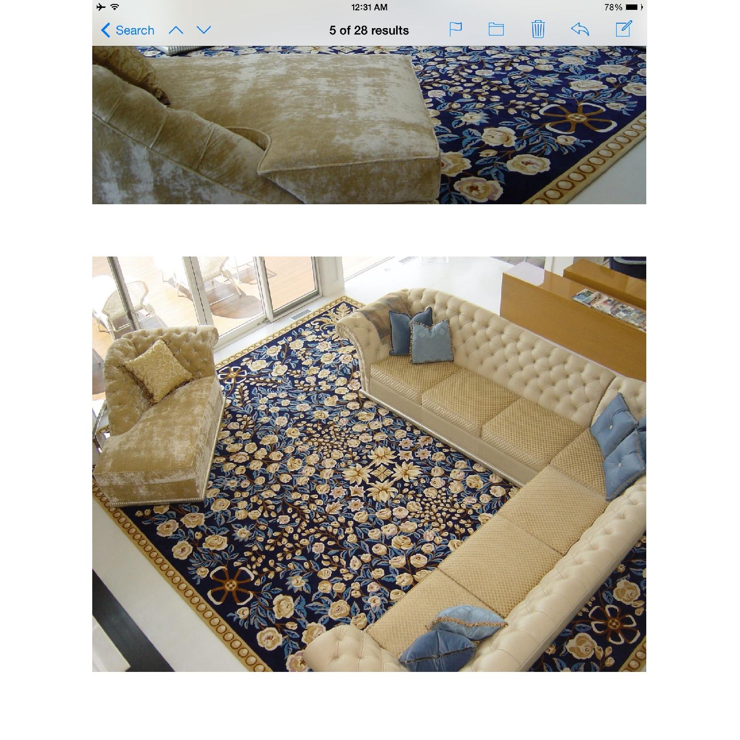 Custom Made Leather and Velvet Chaise Sectional Sofa - image-2
