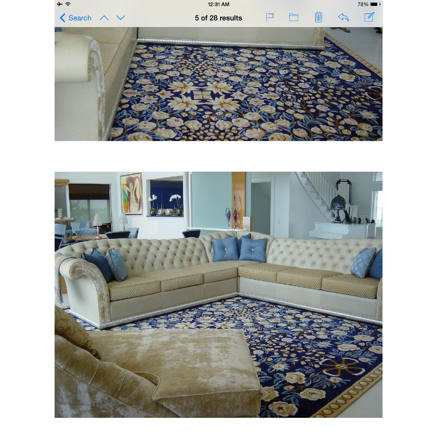 Custom Made Leather and Velvet Chaise Sectional Sofa - image-4