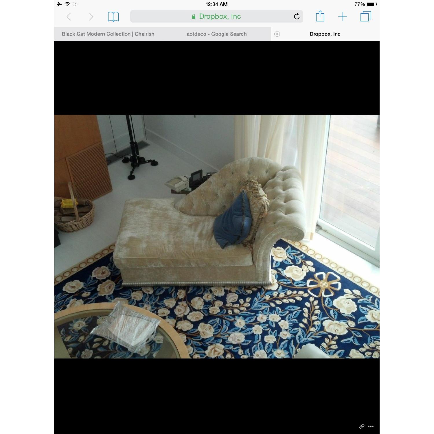 Custom Made Leather and Velvet Chaise Sectional Sofa - image-5