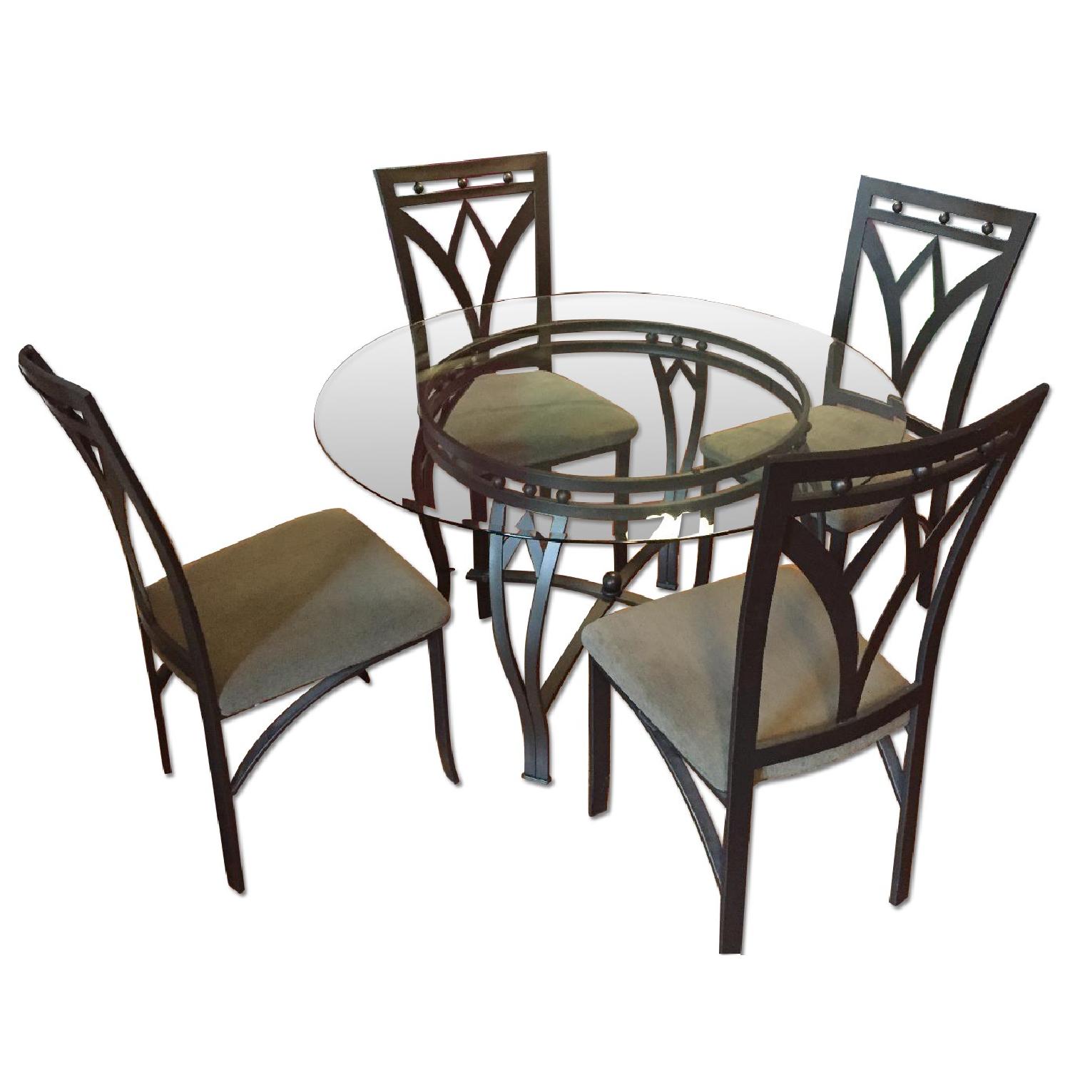 Poundex Vella Collection Round Glass Top Table w/ 4 Matching Chairs