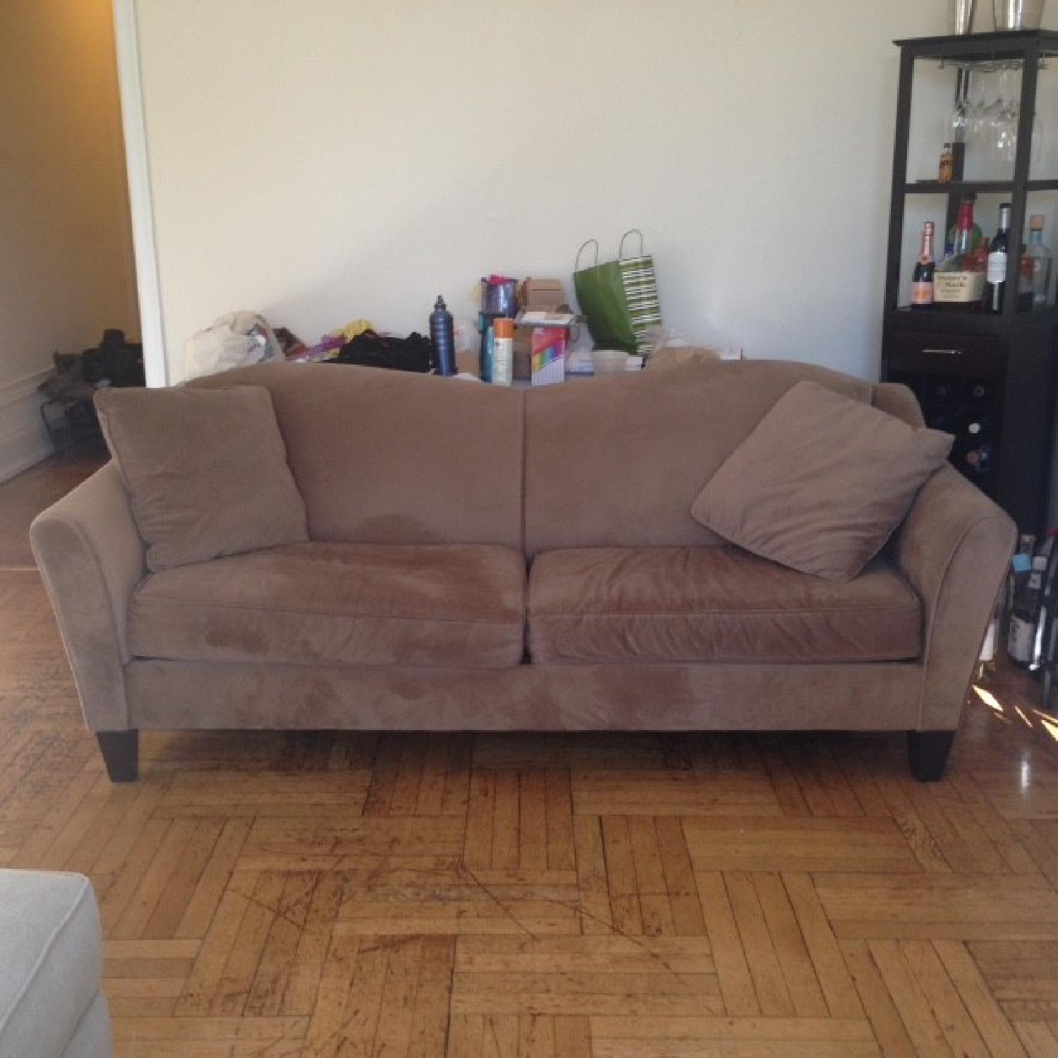 Raymour & Flanigan Scarlet Microfiber Sofa in Taupe - image-1