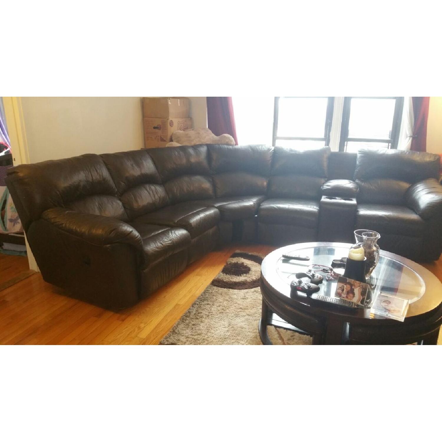 Ashley's Dark Brown Leather Sectional - image-1