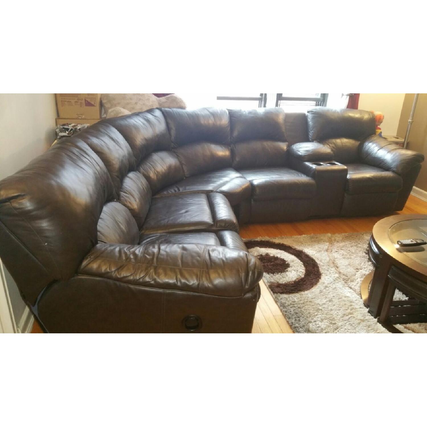 Ashley's Dark Brown Leather Sectional - image-3