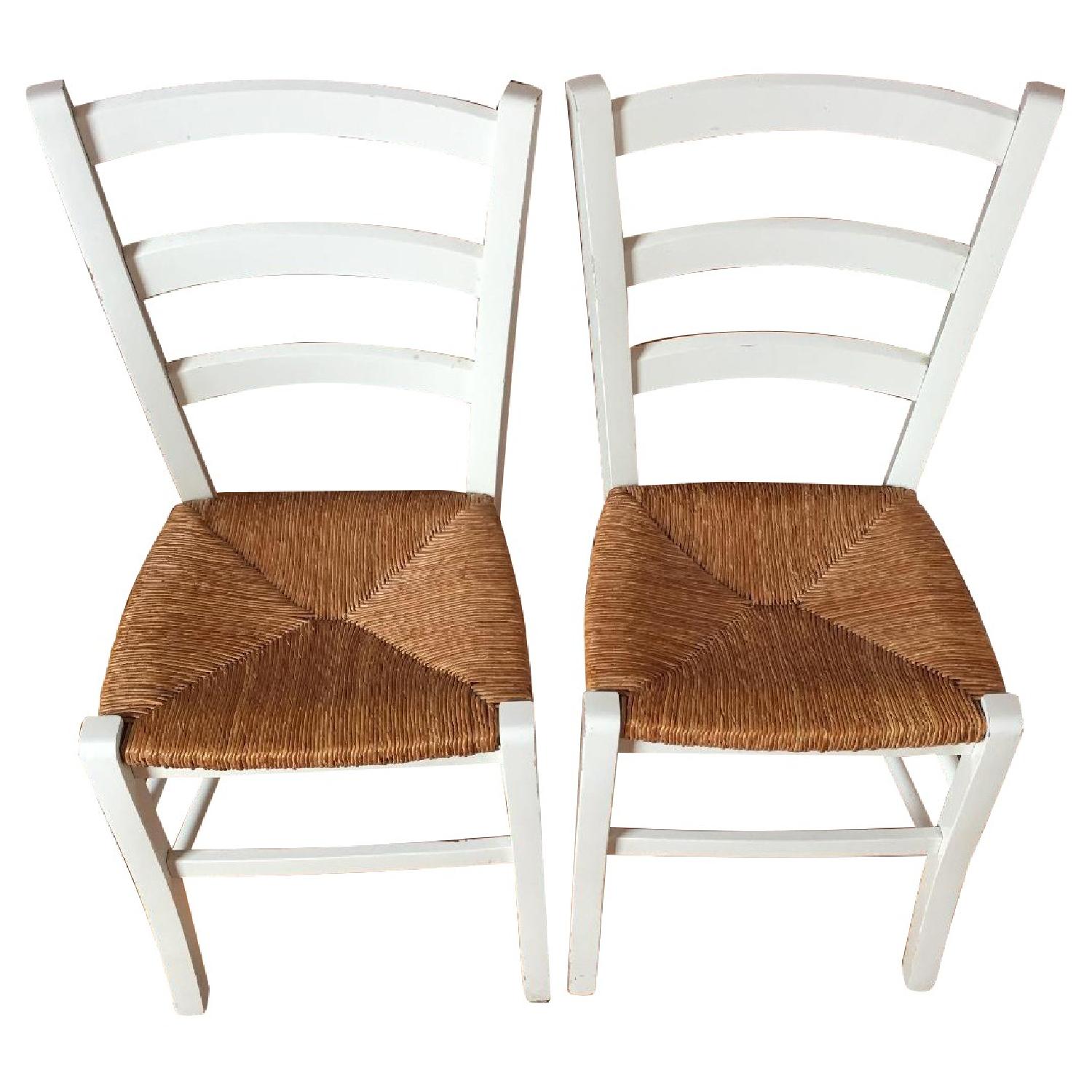 White & Wicker Dining Chairs AptDeco