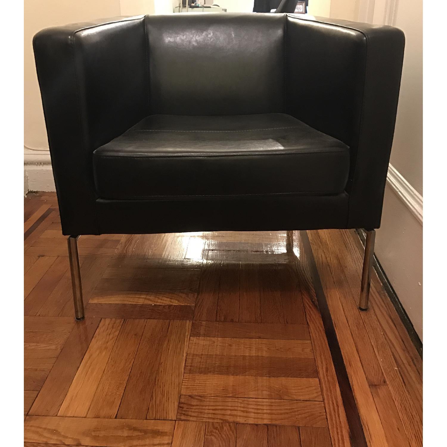 Ikea Black Leather Arm Chair - image-1