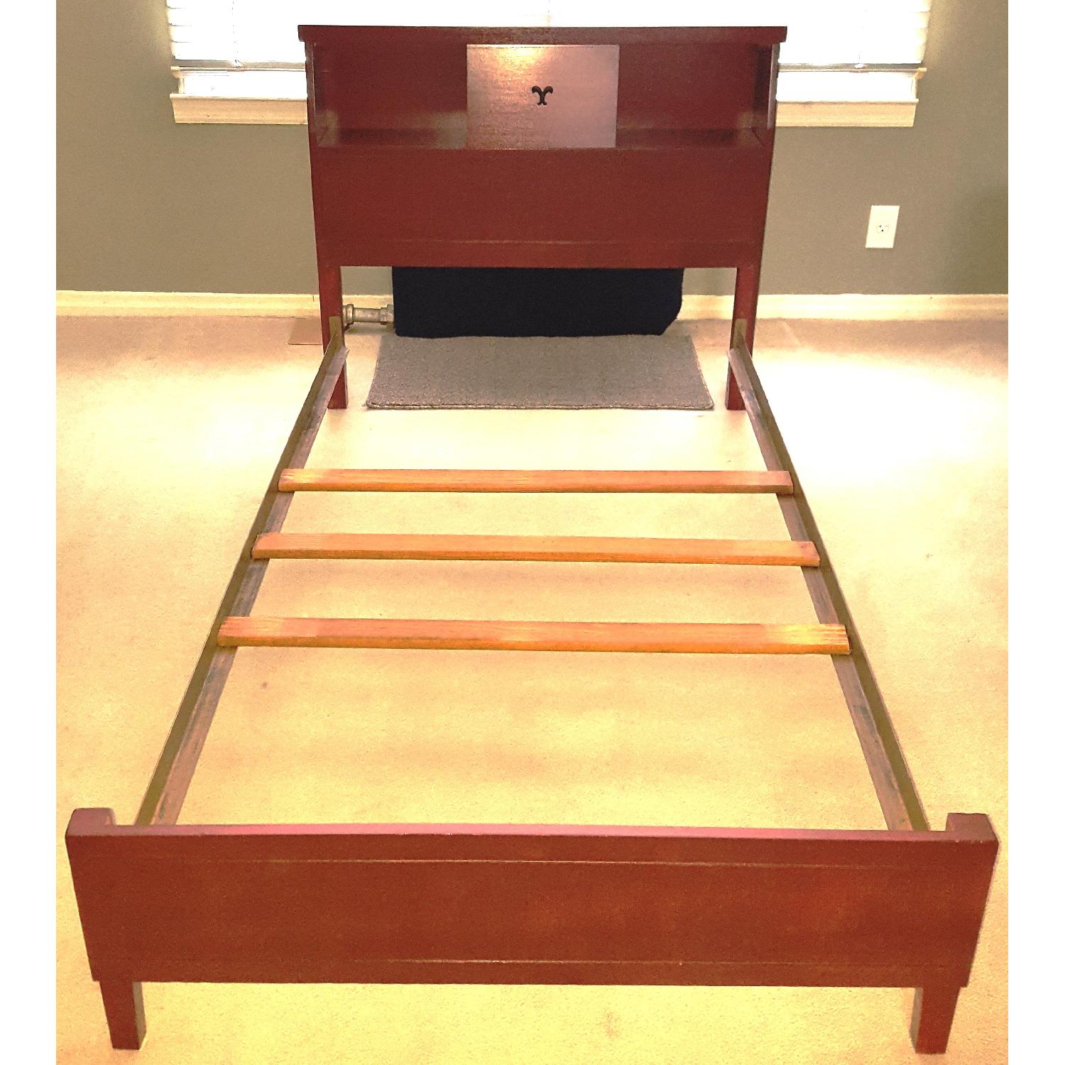 Solid Wood Twin Size Bed Frame & Bookcase Headboard w/ Sliding Door