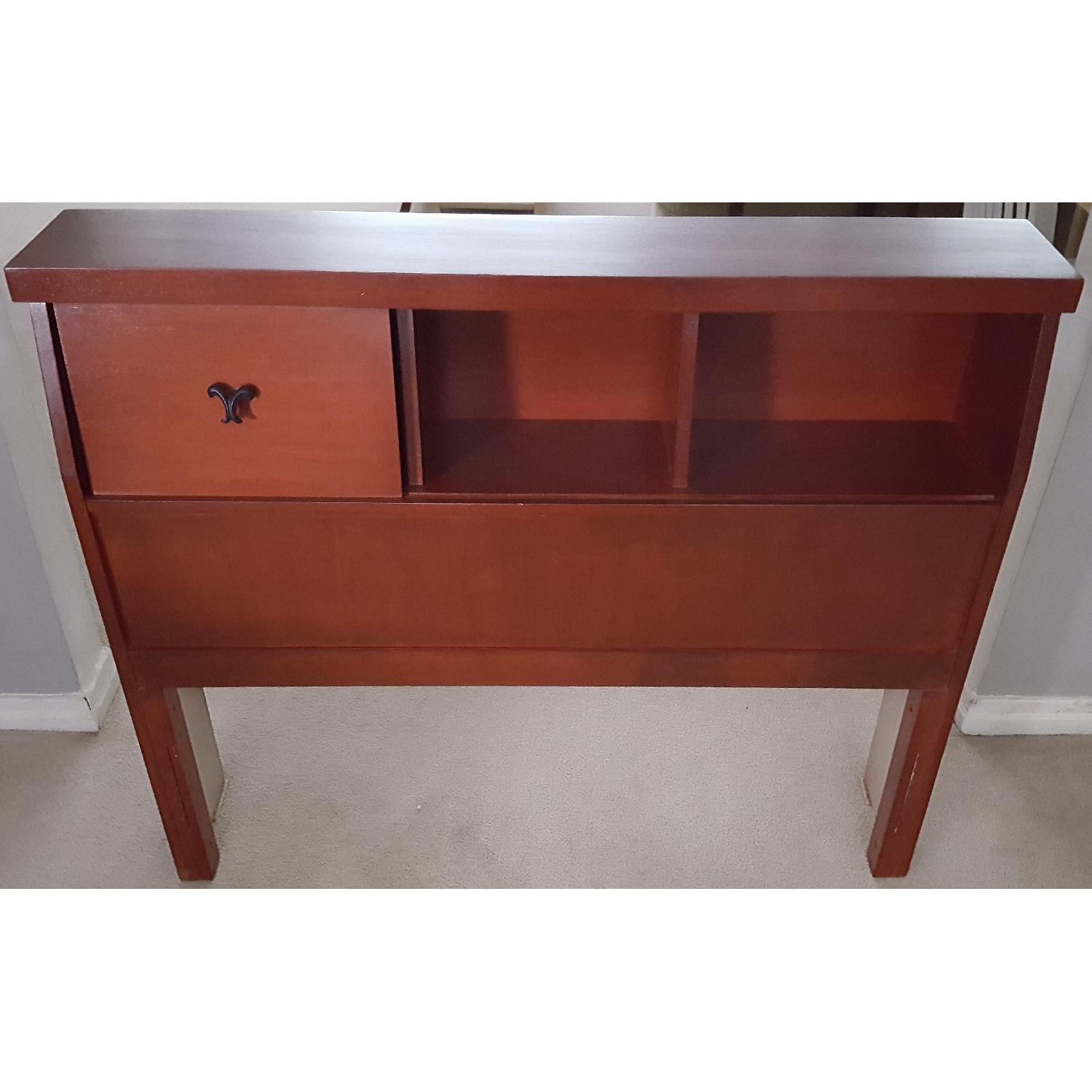 Solid Wood Twin Size Bed Frame & Bookcase Headboard w/ Sliding Door - image-3