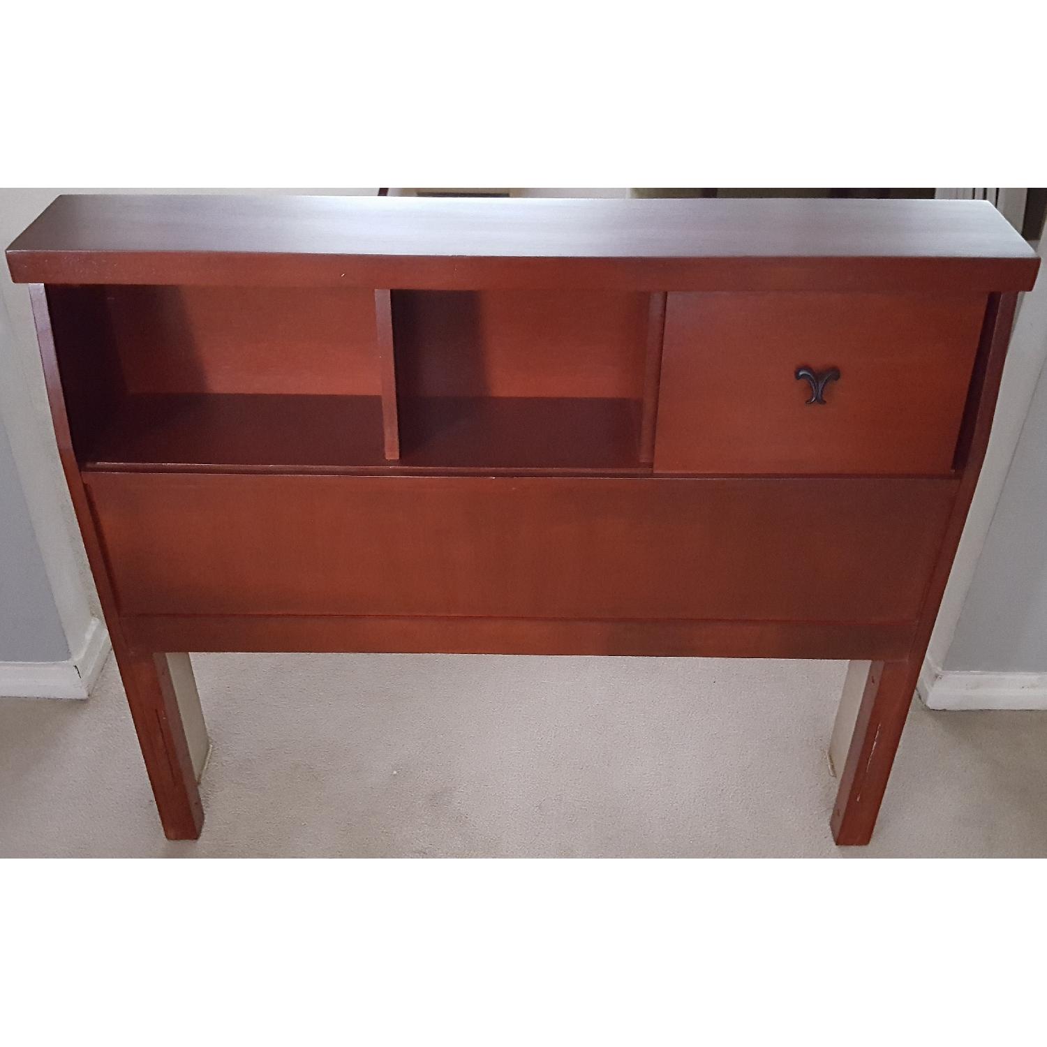 Solid Wood Twin Size Bed Frame & Bookcase Headboard w/ Sliding Door - image-4