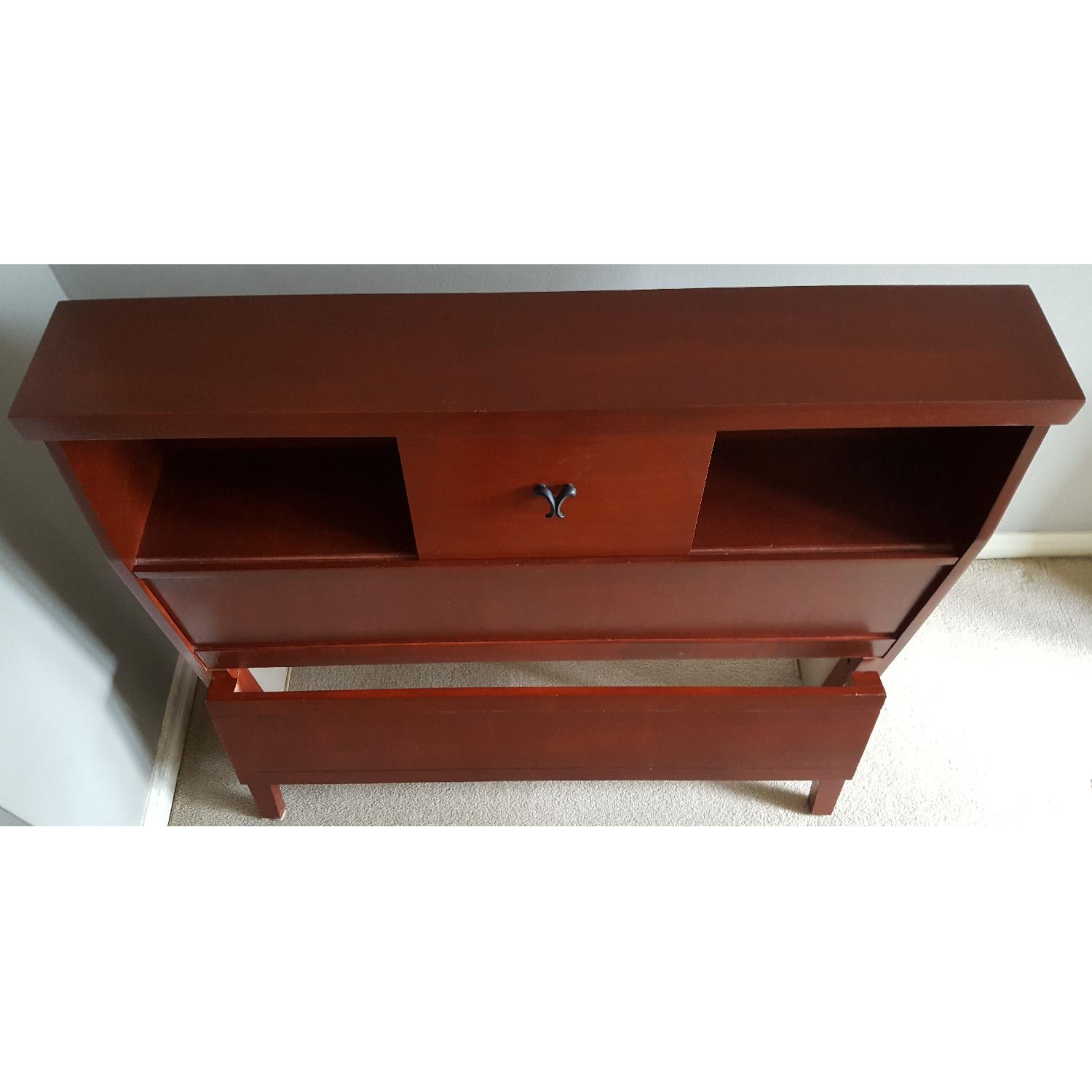 Solid Wood Twin Size Bed Frame & Bookcase Headboard w/ Sliding Door - image-5