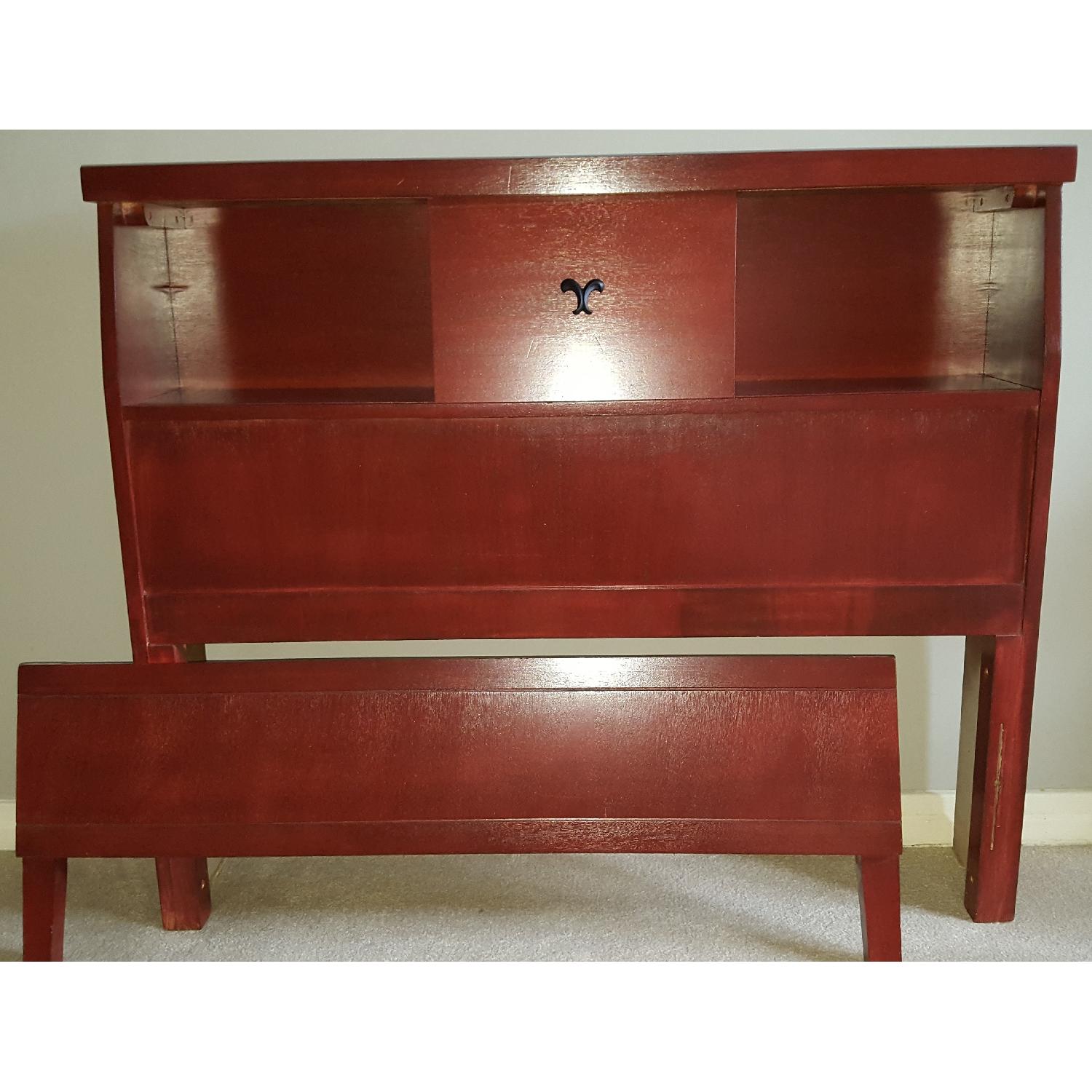 Solid Wood Twin Size Bed Frame & Bookcase Headboard w/ Sliding Door - image-6