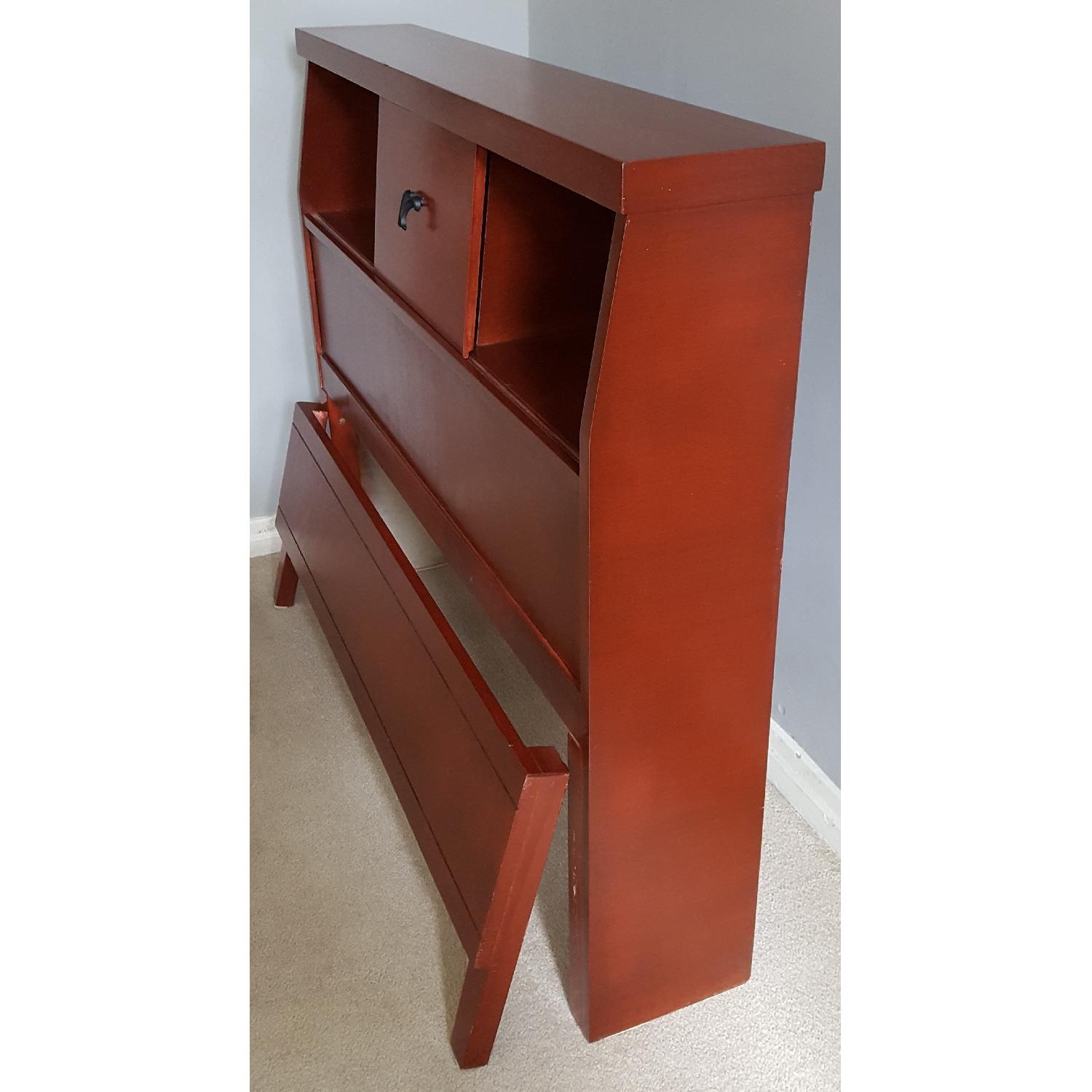 Solid Wood Twin Size Bed Frame & Bookcase Headboard w/ Sliding Door - image-8