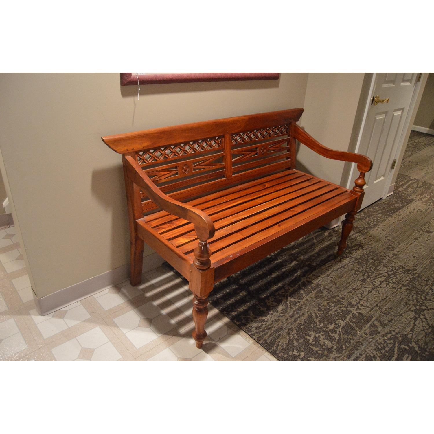 Wood Bench w/ Carved Foliate Details - image-3