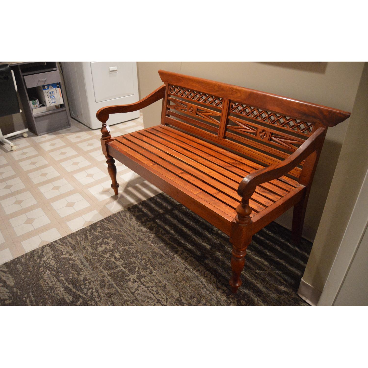 Wood Bench w/ Carved Foliate Details - image-4