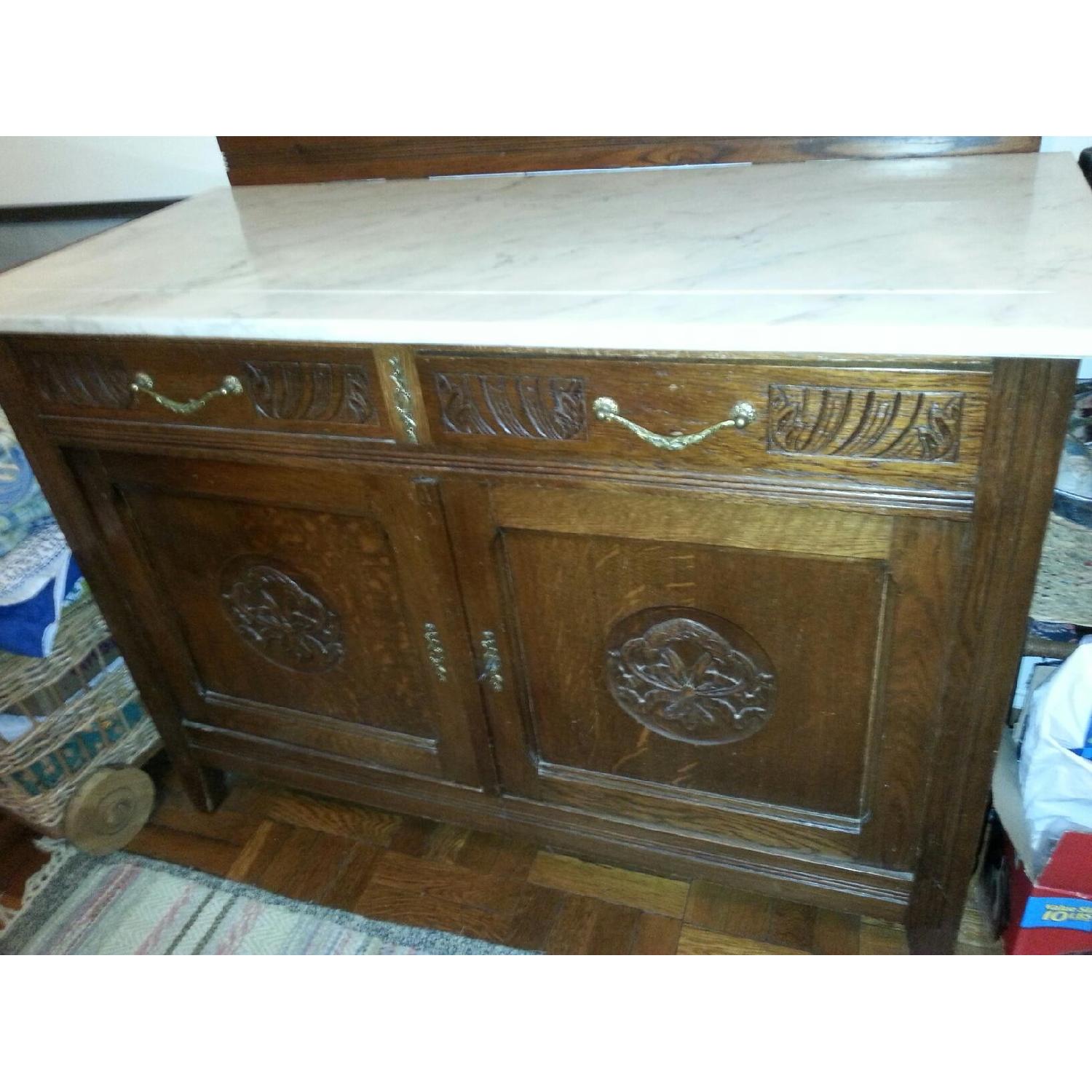 Antique Dresser w/ Marble Top & Tri-Fold Mirror - image-3