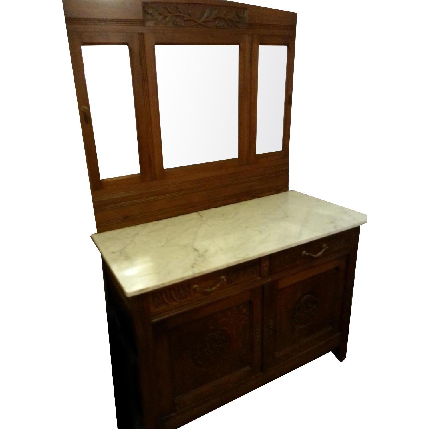 Antique Dresser w/ Marble Top & Tri-Fold Mirror - image-0