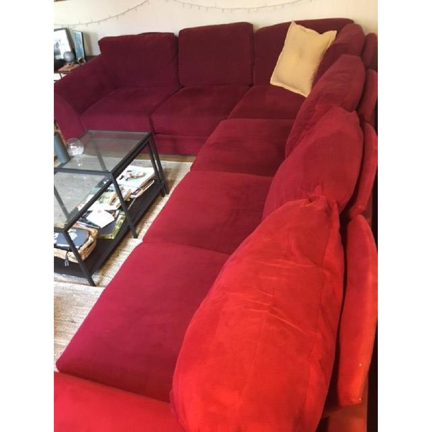 Red Suede Sectional Couch - image-1