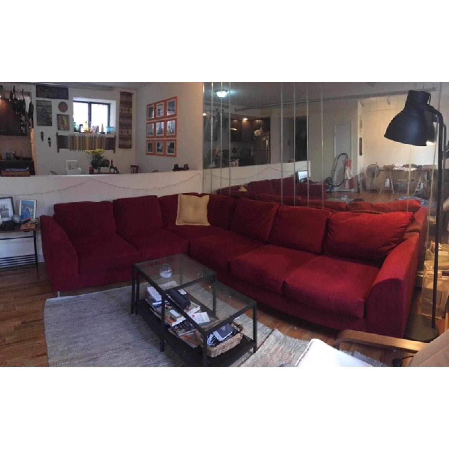 Red Suede Sectional Couch - image-2