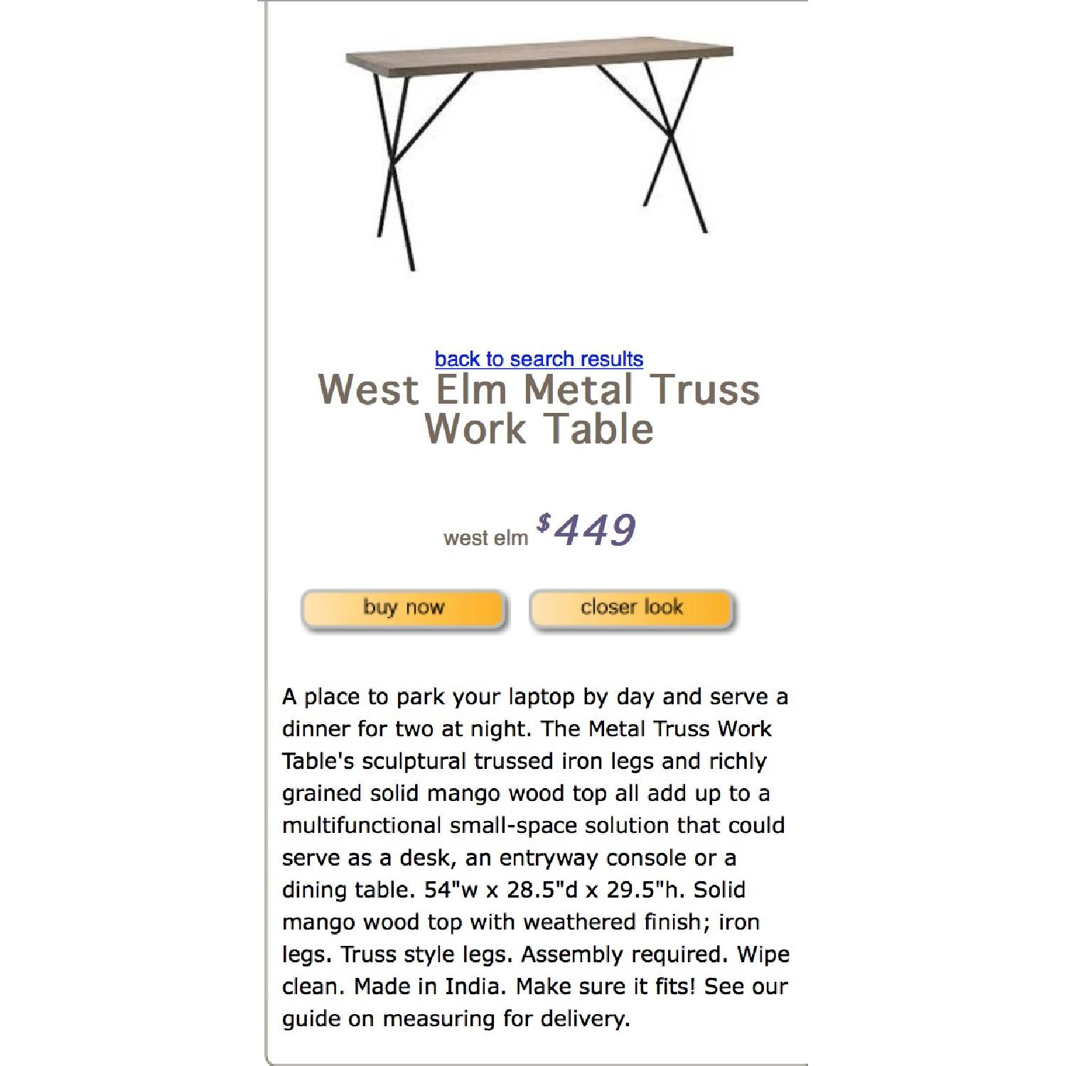 West Elm Solid Wood Metal Truss Work Table/Desk - image-6