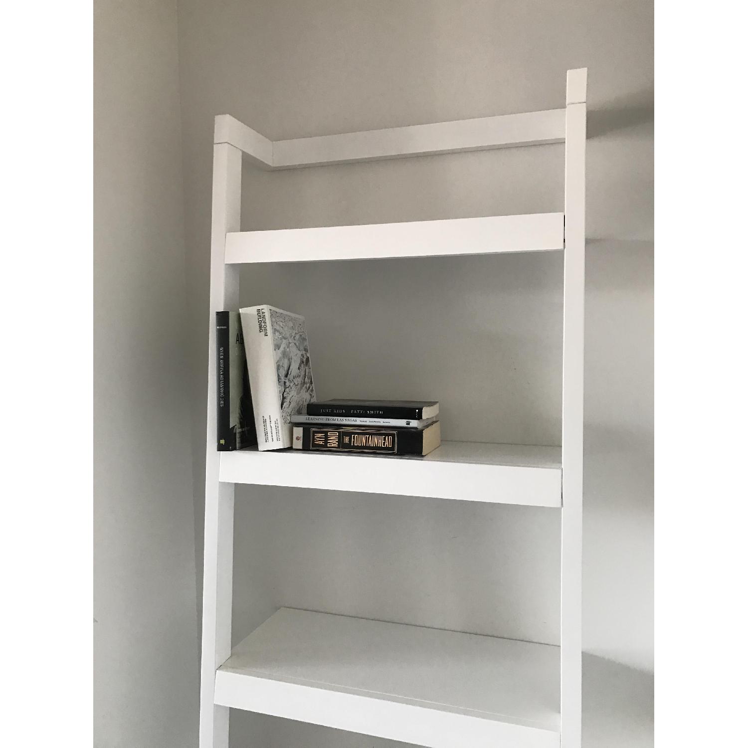 Crate & Barrel Sawyer White Leaning Bookcase AptDeco