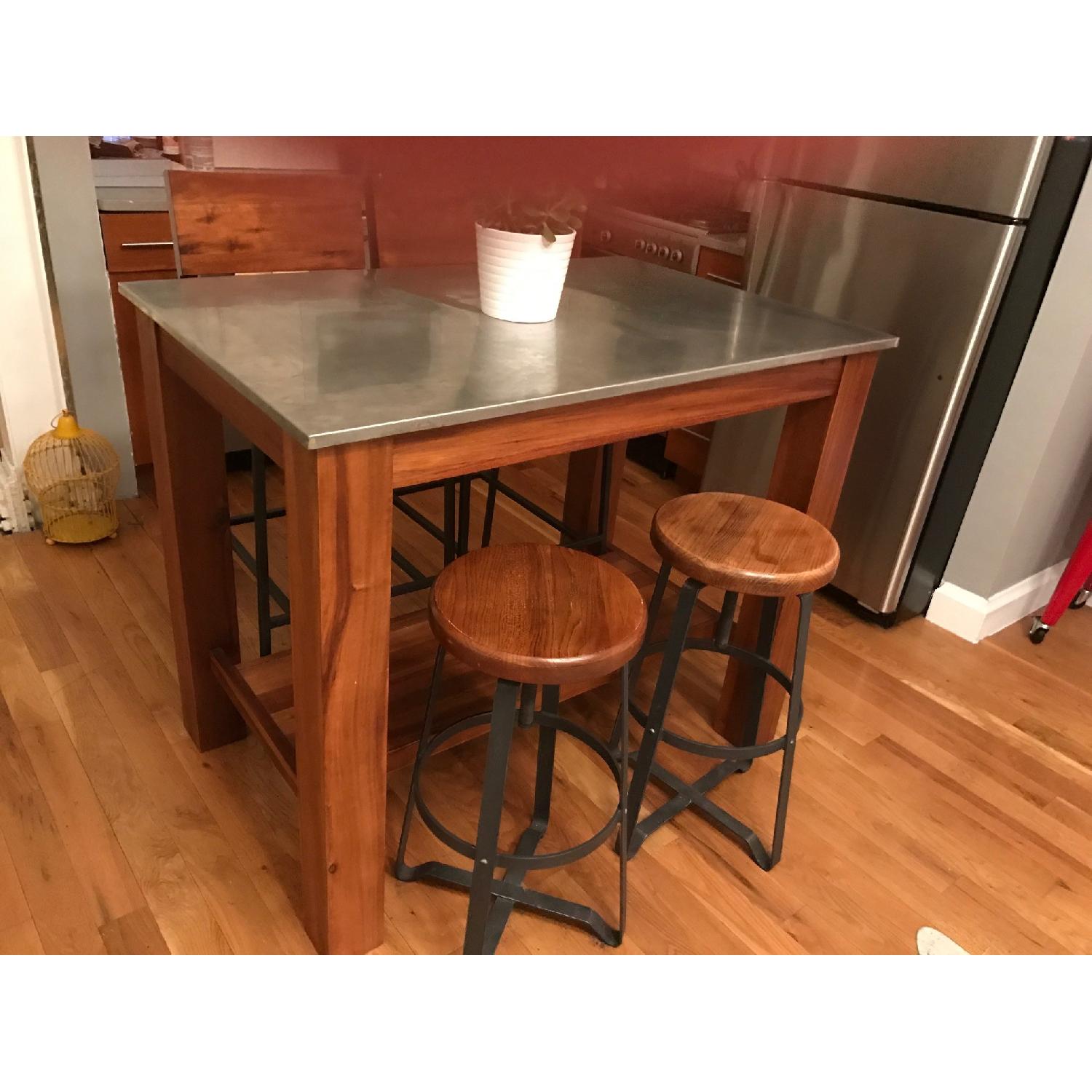 West Elm Rustic Kitchen Island w/ 4 Stools - image-1