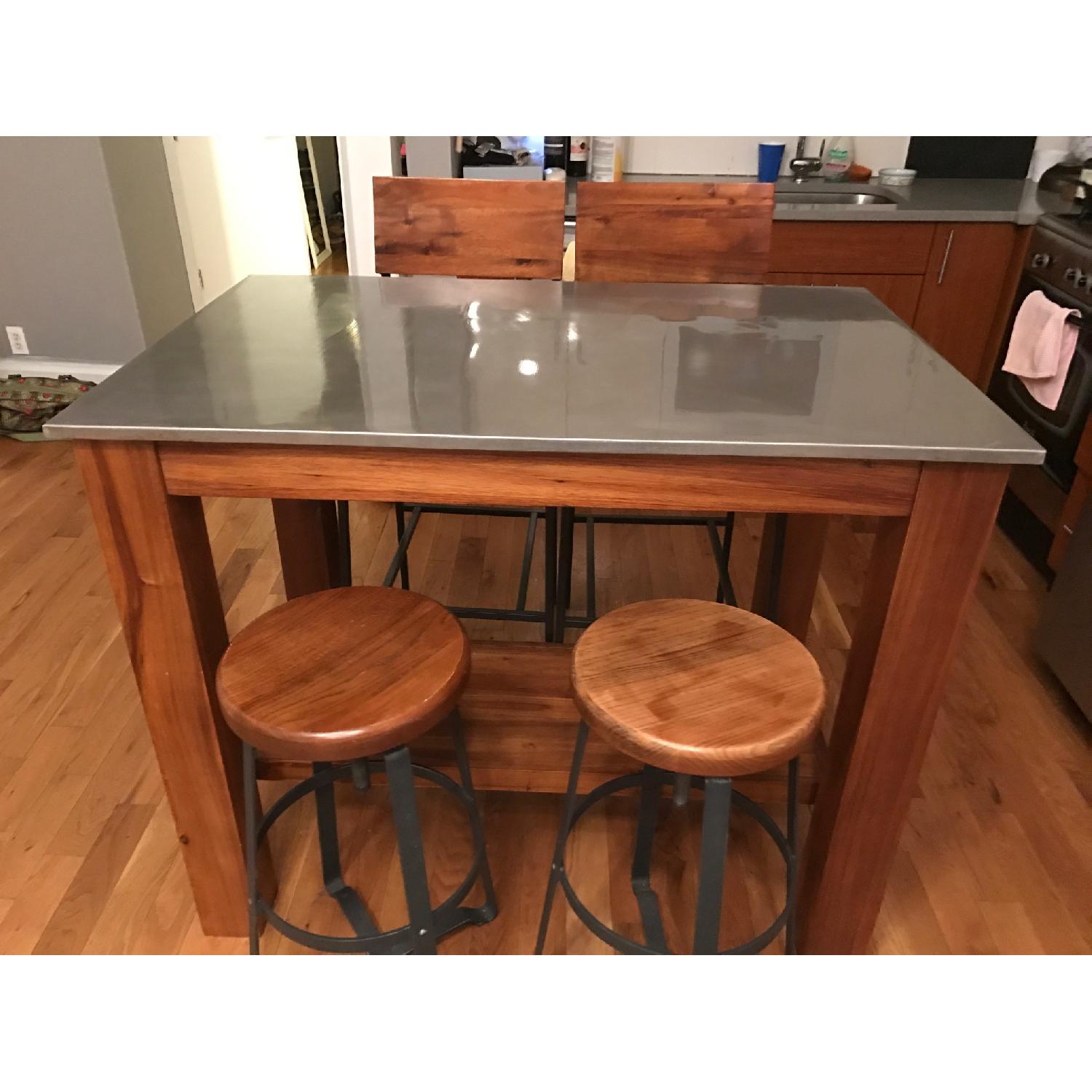 West Elm Rustic Kitchen Island w/ 4 Stools - image-2