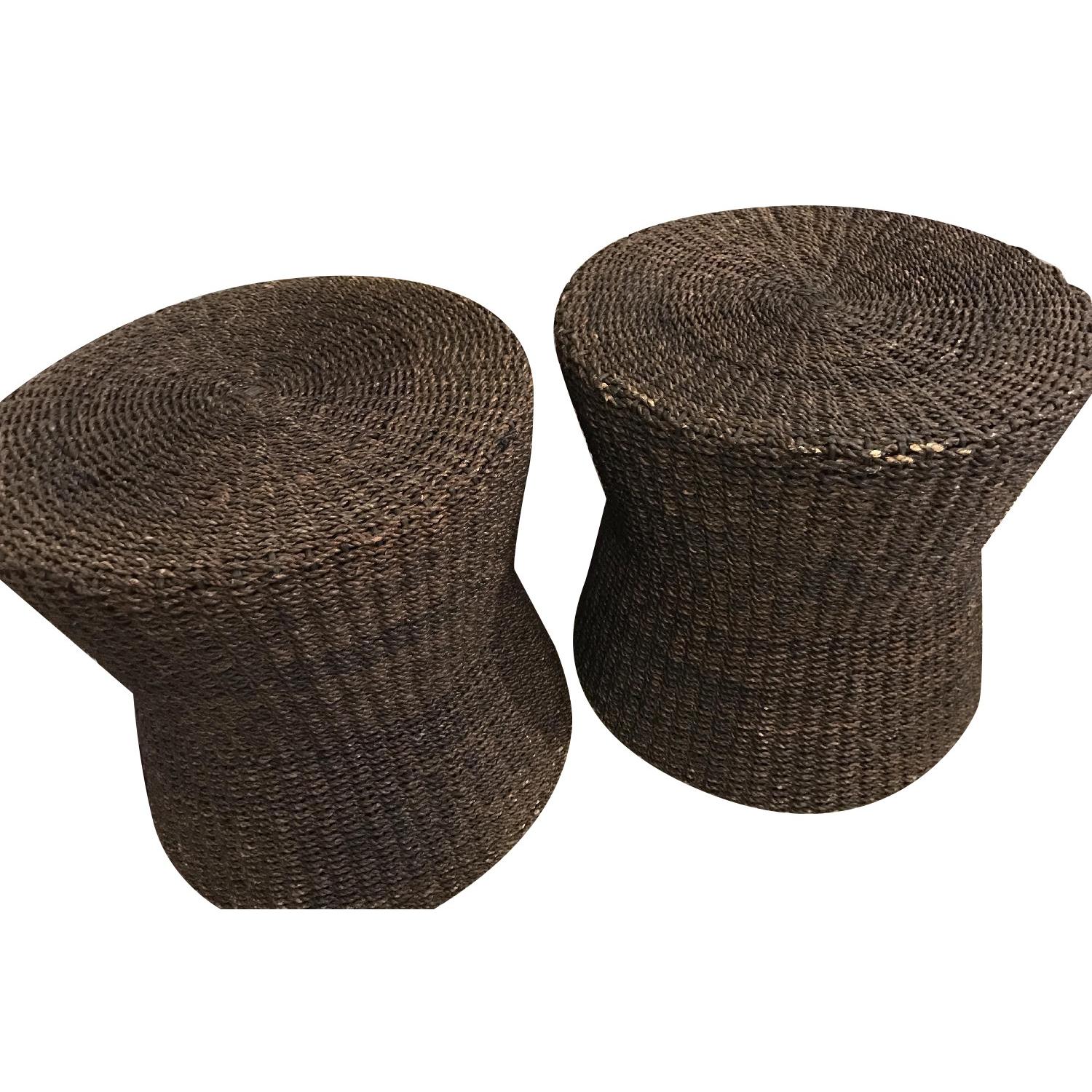 Crate & Barrel Abaca Side Table/Ottomans - image-0