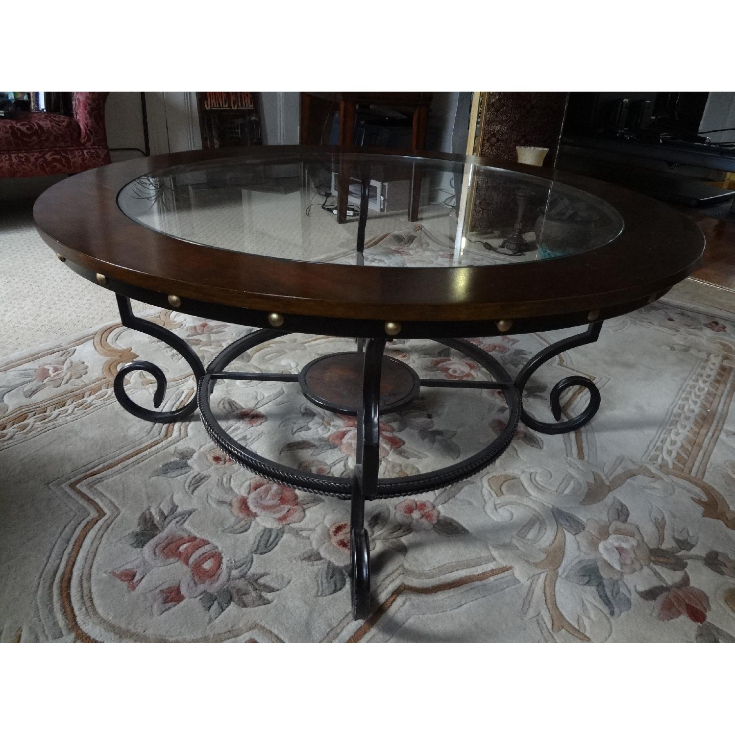 Round Glass & Scroll Coffee Table - image-1
