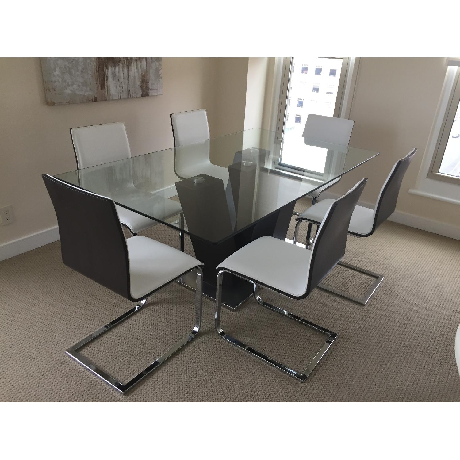 Tempered Glass Top Rectangle Dining Table w/ 6 Chairs AptDeco