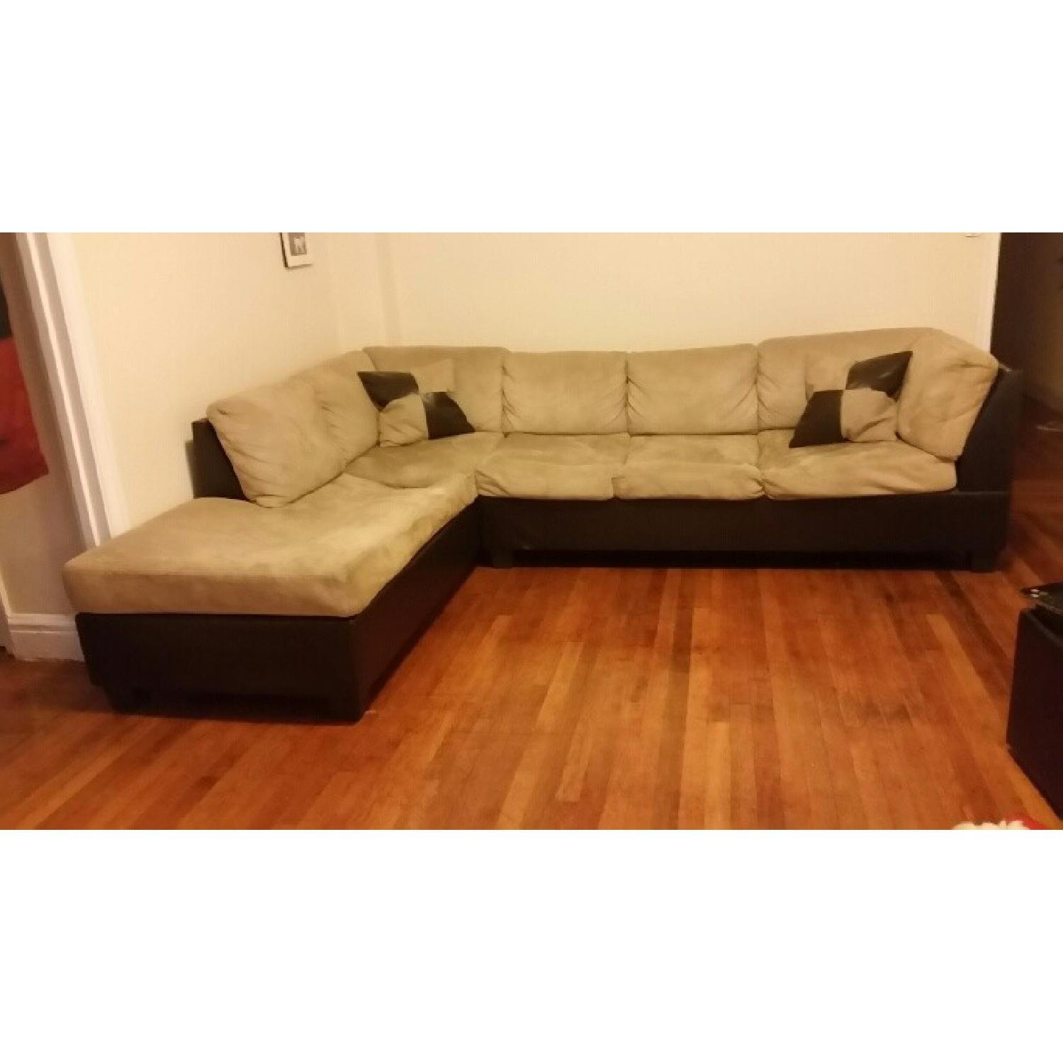Dark Brown Tan Leather Sectional - image-1