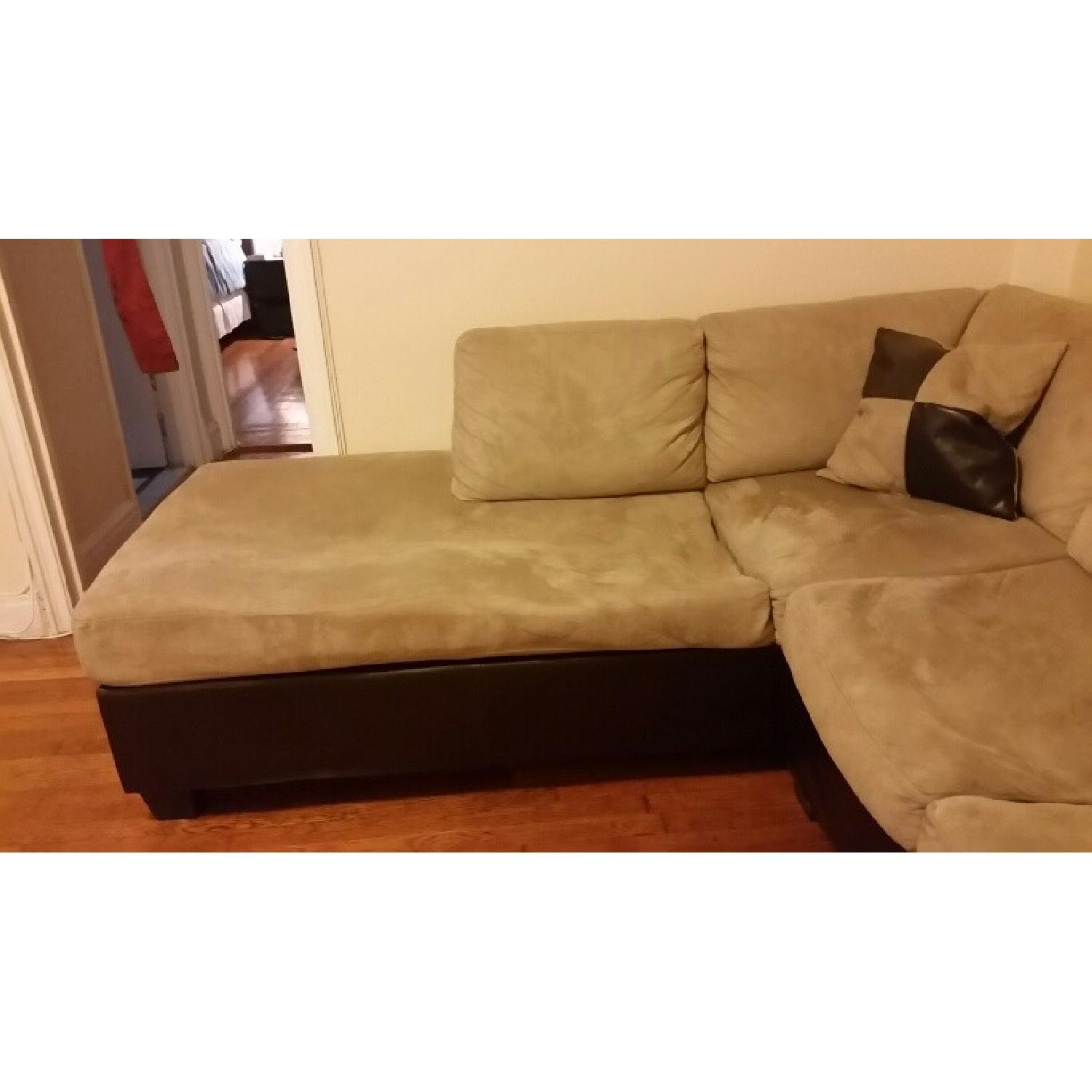 Dark Brown Tan Leather Sectional - image-2