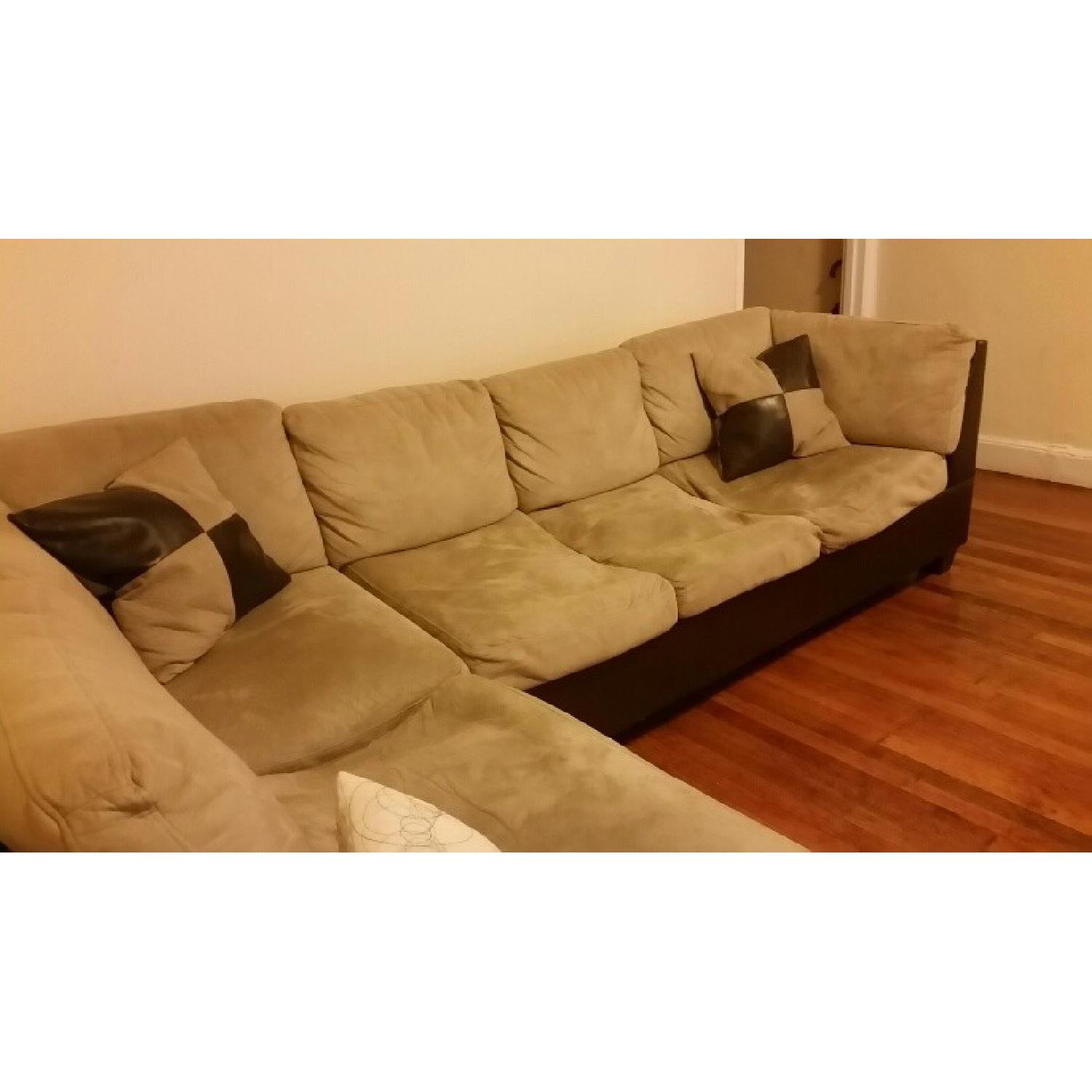 Dark Brown Tan Leather Sectional - image-3