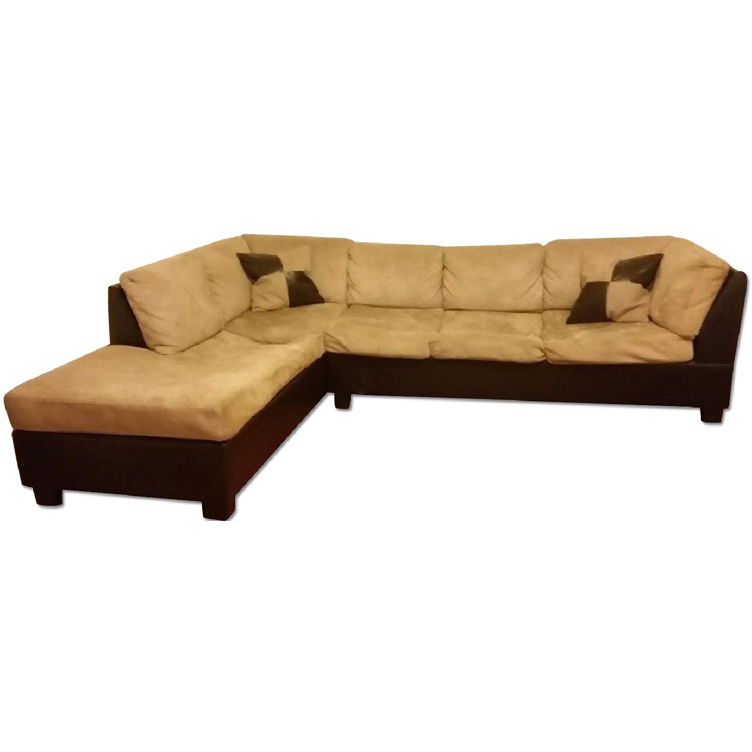 Dark Brown Tan Leather Sectional - image-0